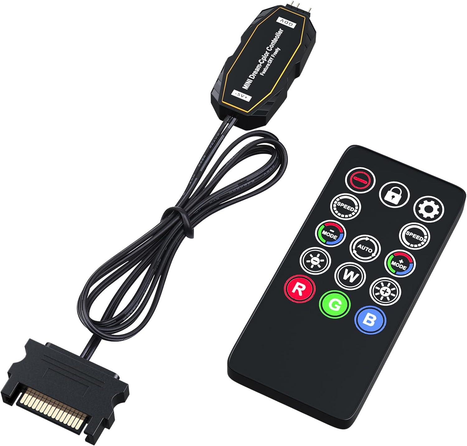 DS Mini 5V 3-Pin ARGB SATA-powered PC Fans/LED Strips Controller w/ 14 Key Remote