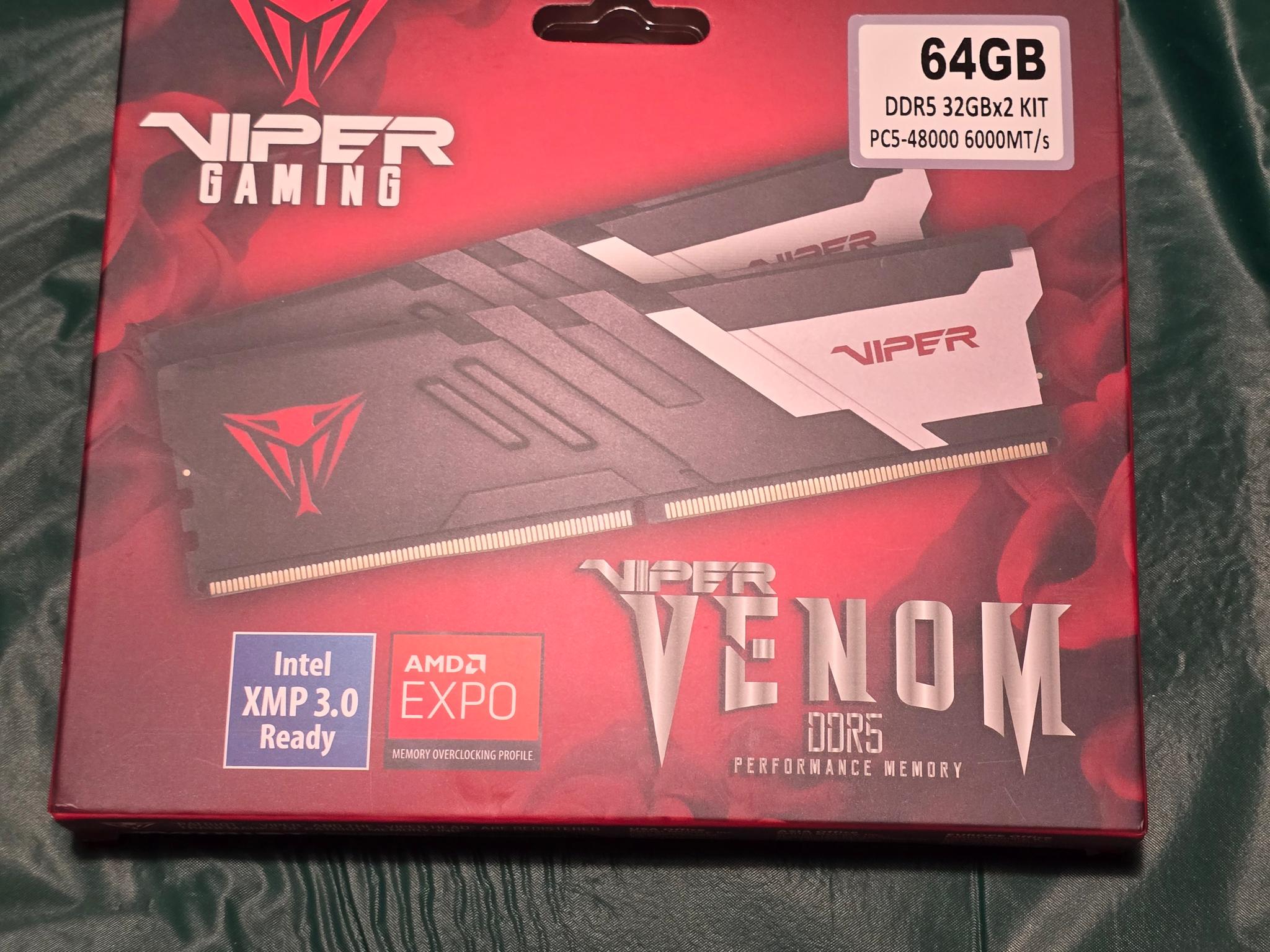 Patriot Viper Venom DDR5 RAM 64GB (2X32GB) 6000MT/s CL30 UDIMM Desktop Gaming Memory Kit