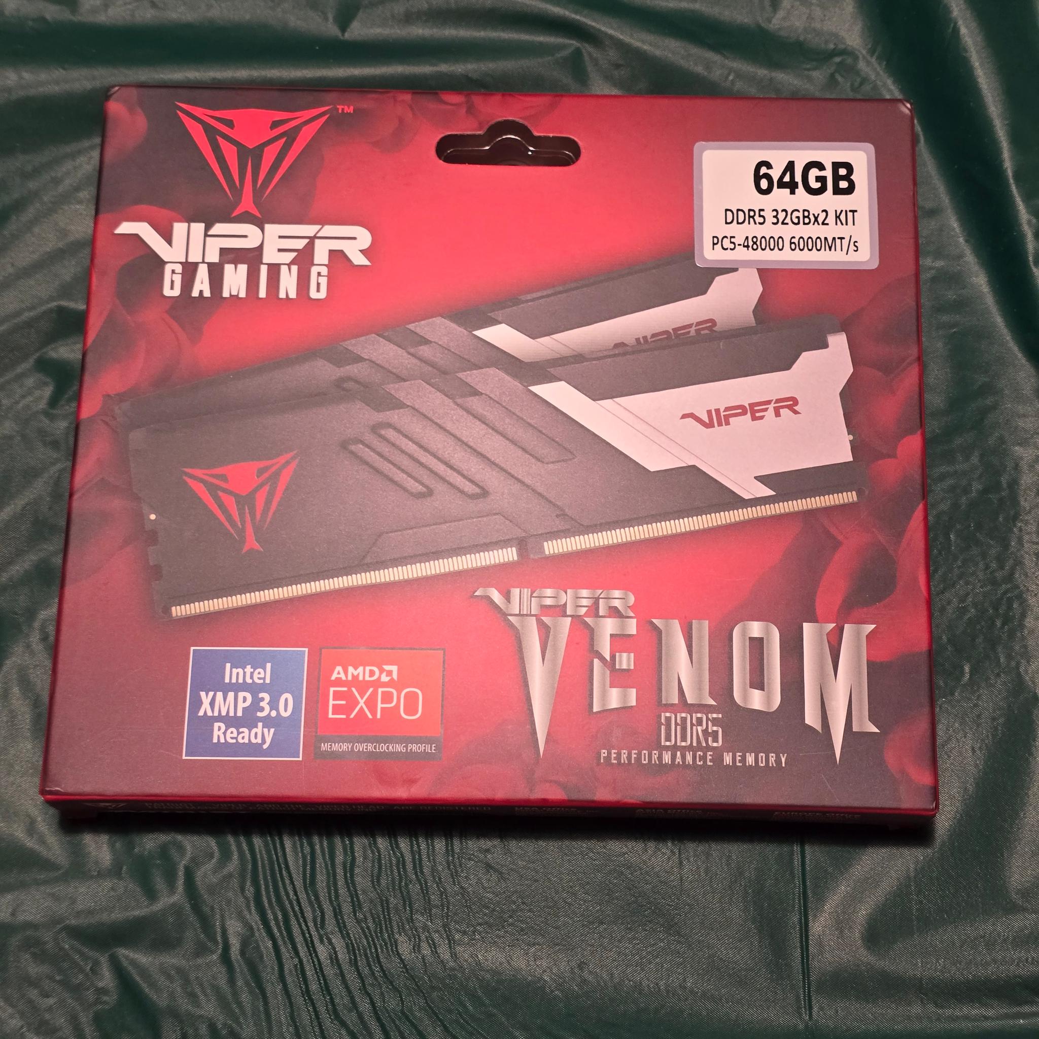Patriot Viper Venom DDR5 RAM 64GB (2X32GB) 6000MT/s CL30 UDIMM Desktop Gaming Memory Kit