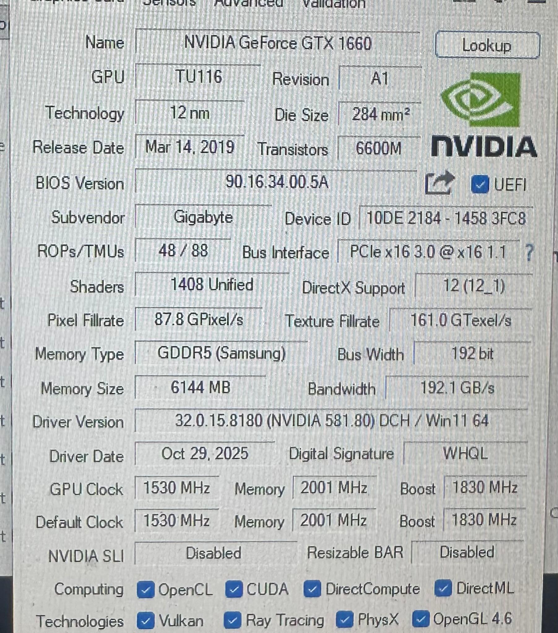 Gigabyte GeForce GTX 1660 OC 6G