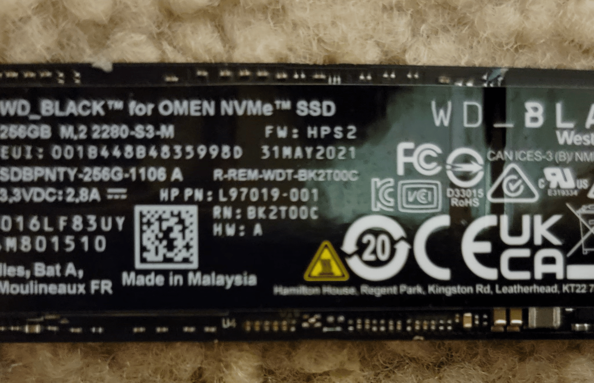 WD SN730 256GB NVME PCIe 3.0 x4 M.2 SSD