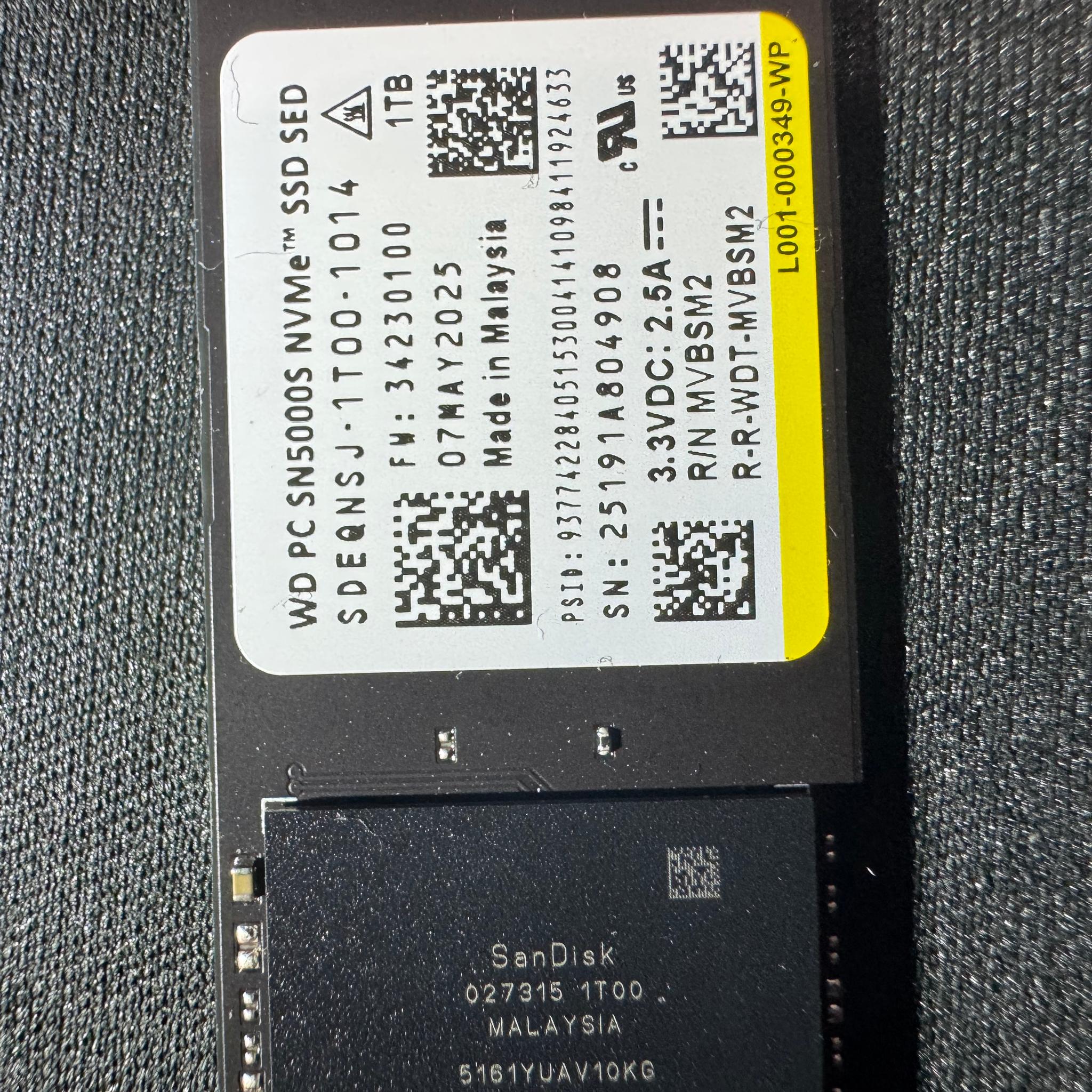 Western Digital WD PC SN5000S 1TB NVMe SSD
