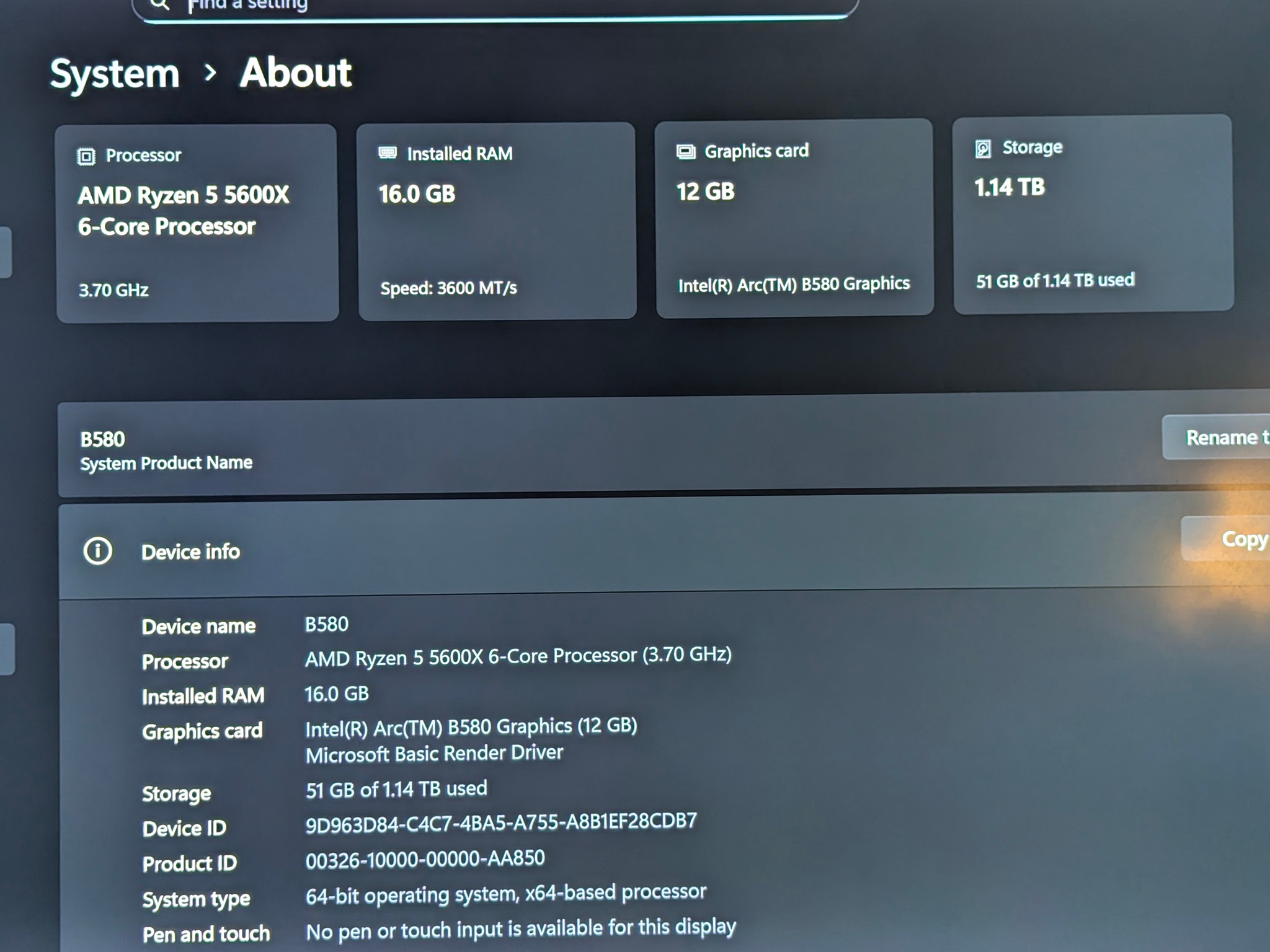 Gaming PC |Ryzen 5 5600X | 1.14TB SSD |ARC B580 OC 12GB | 16GB DDR4 LPX | B450M A2 | 1440p/1080p