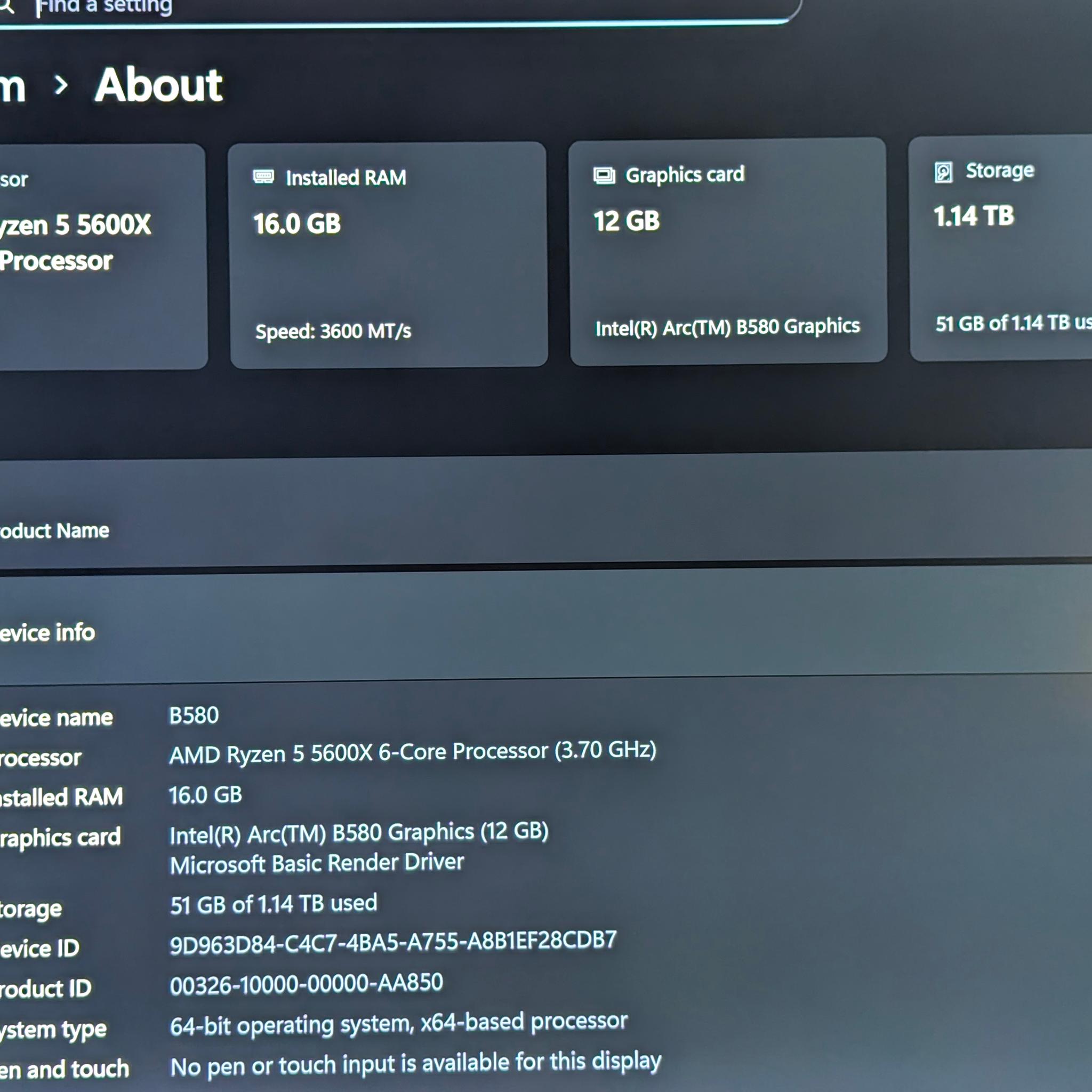 Gaming PC |Ryzen 5 5600X | 1.14TB SSD |ARC B580 OC 12GB | 16GB DDR4 LPX | B450M A2 | 1440p/1080p