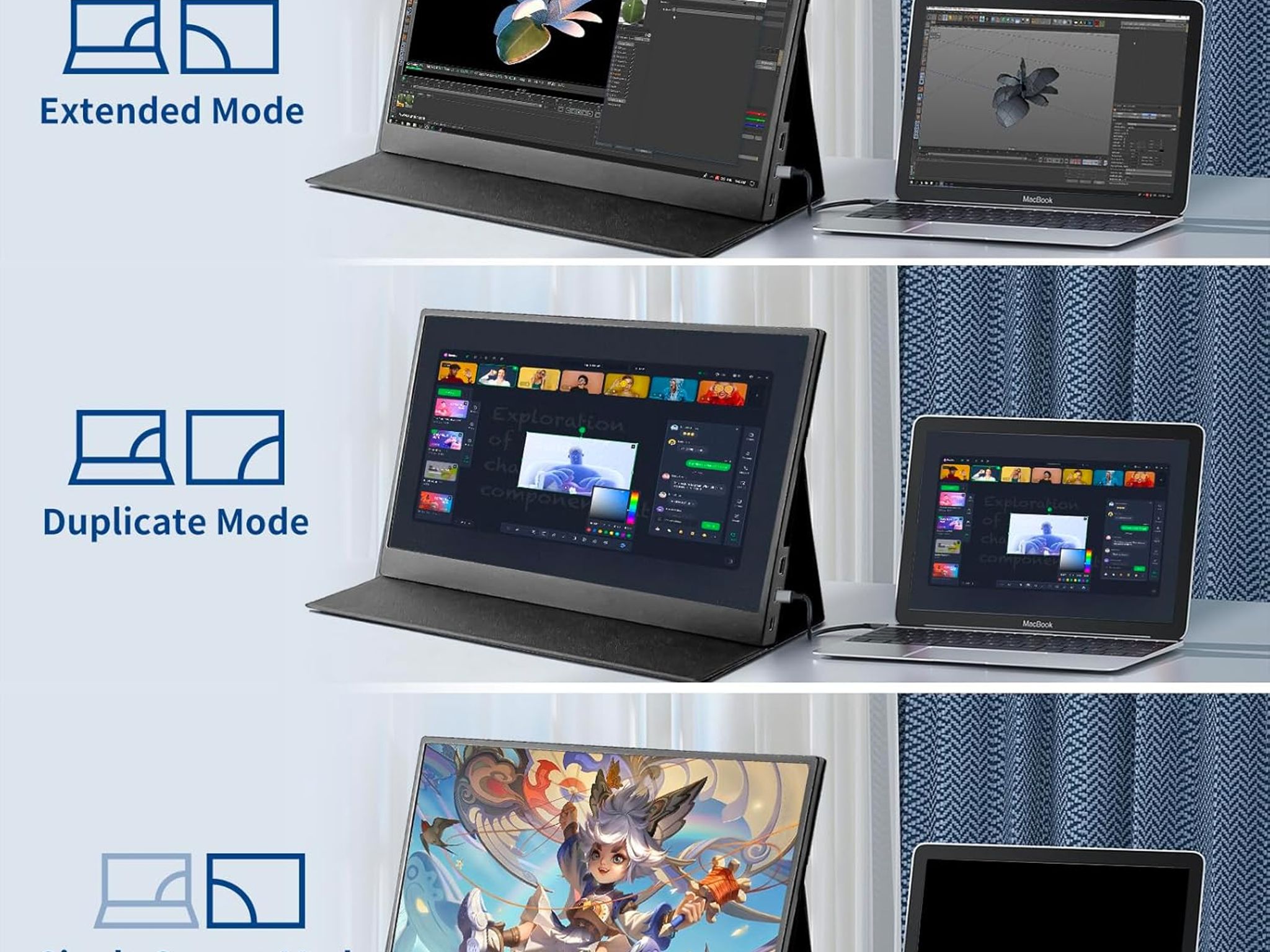 17.3" Portable Monitor FHD 1080P 60Hz Portable Screen HDMI USB-C HDR