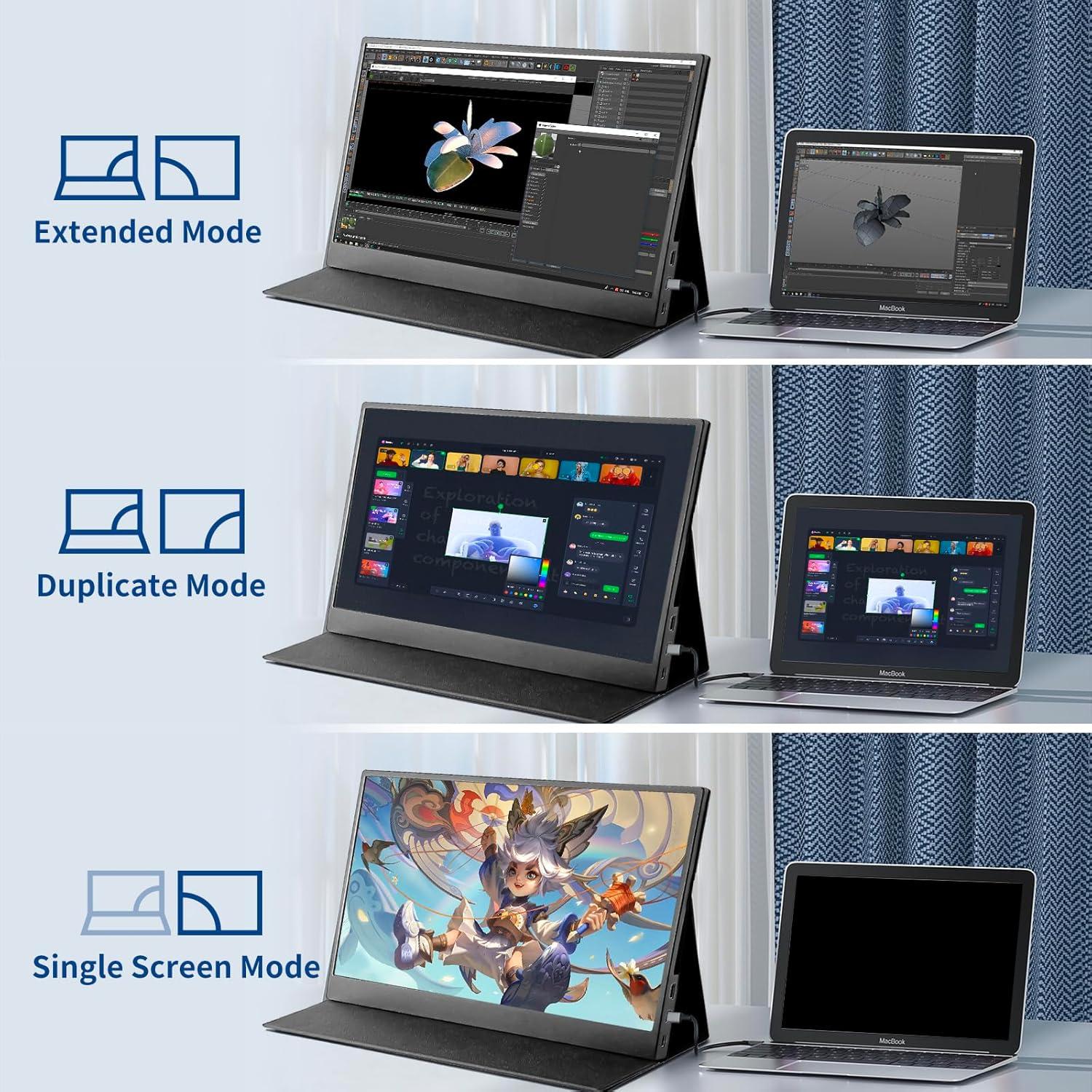17.3" Portable Monitor FHD 1080P 60Hz Portable Screen HDMI USB-C HDR