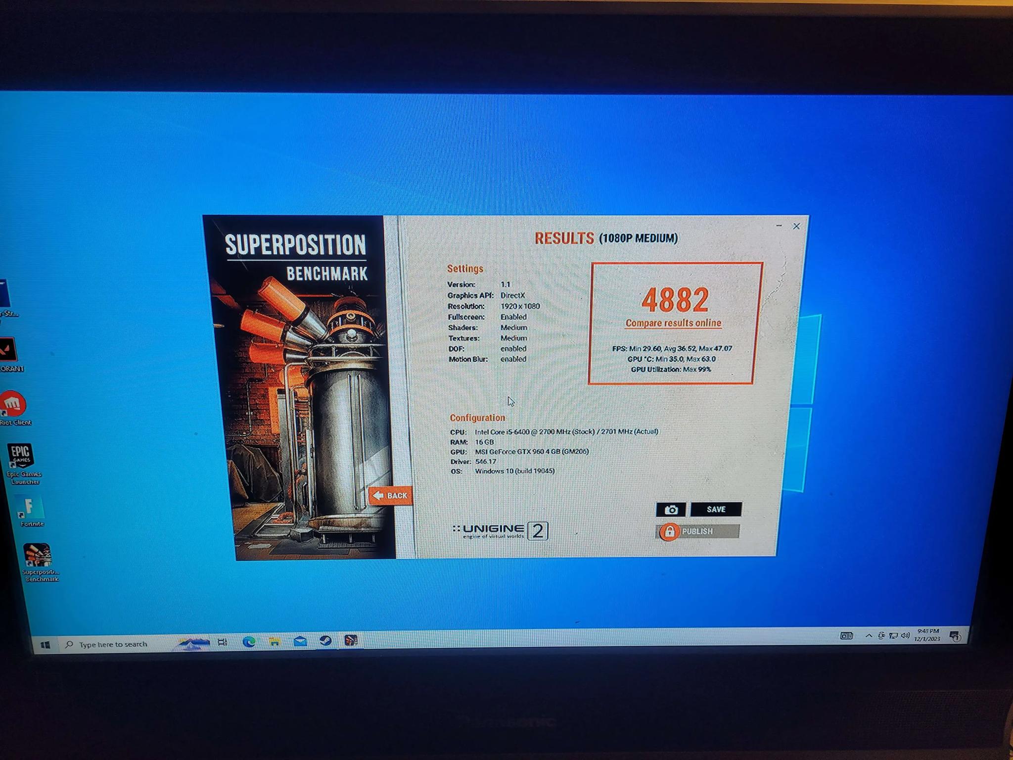 Custom PC i5 6400 2.7Ghz GTX 960 4Gb 16Gb Ram
