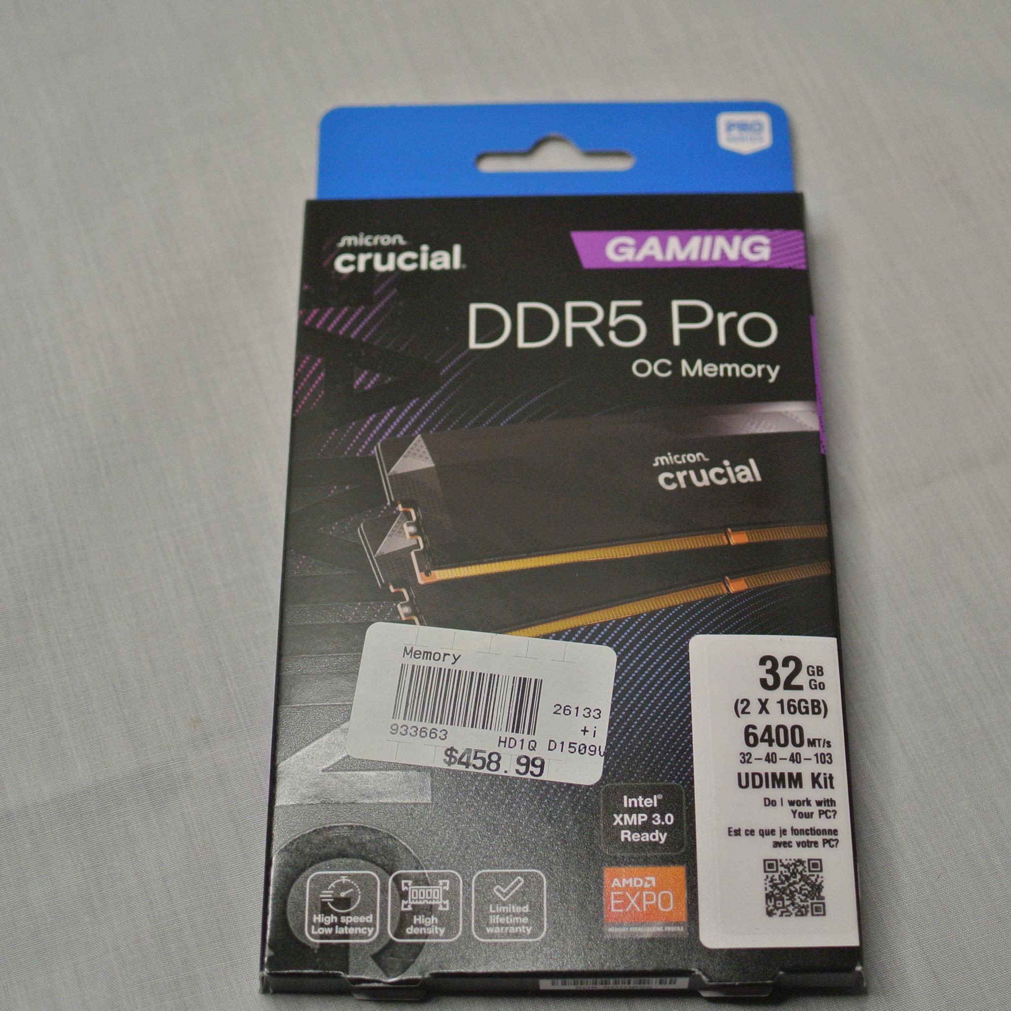 Crucial Pro 32GB DDR5 (2 x 16GB) 6400MT/s CL32 Memory RAM