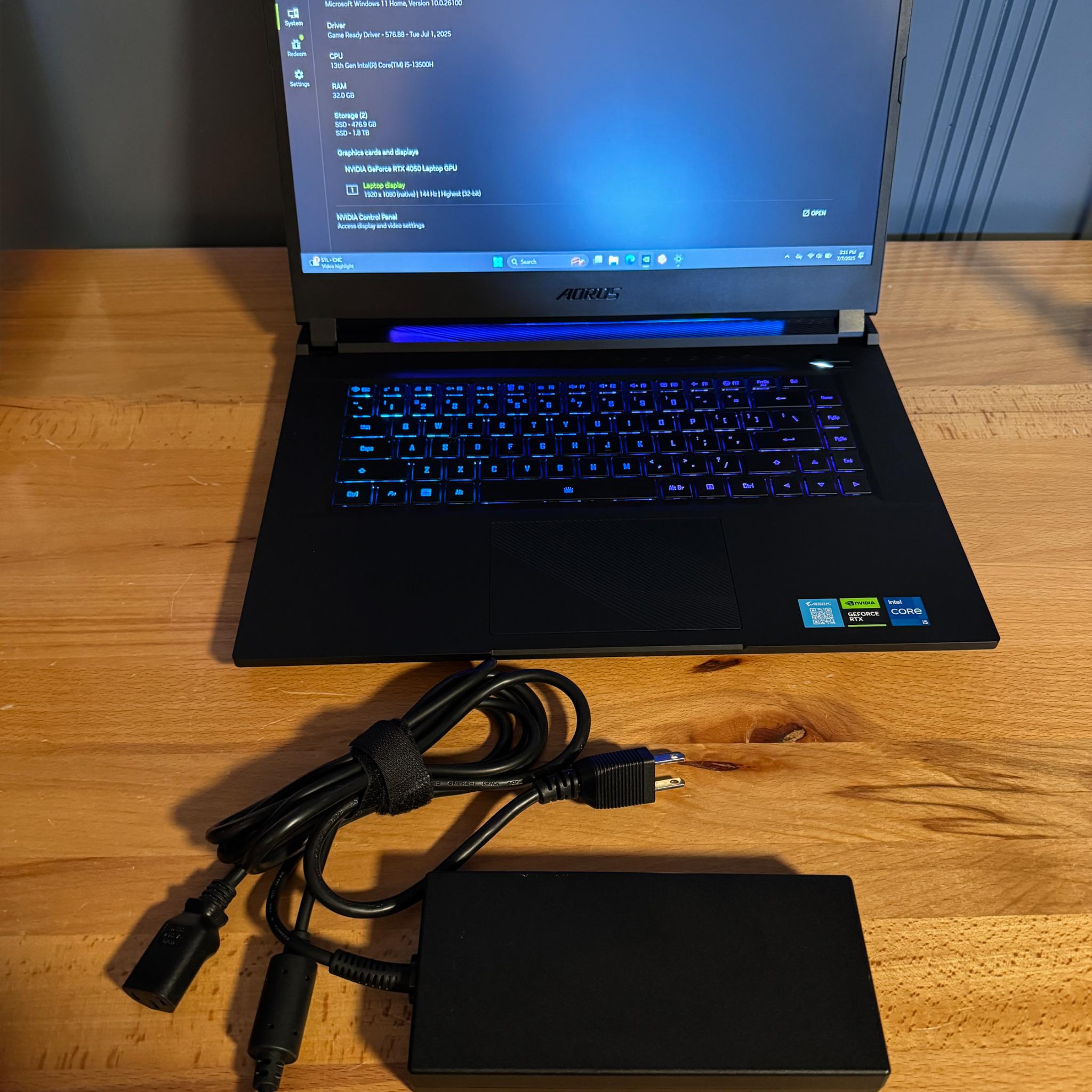 💻 Aorus Laptop | Intel 13500H, RTX 4050, 32GB DDR5, 2.5TB SSD,