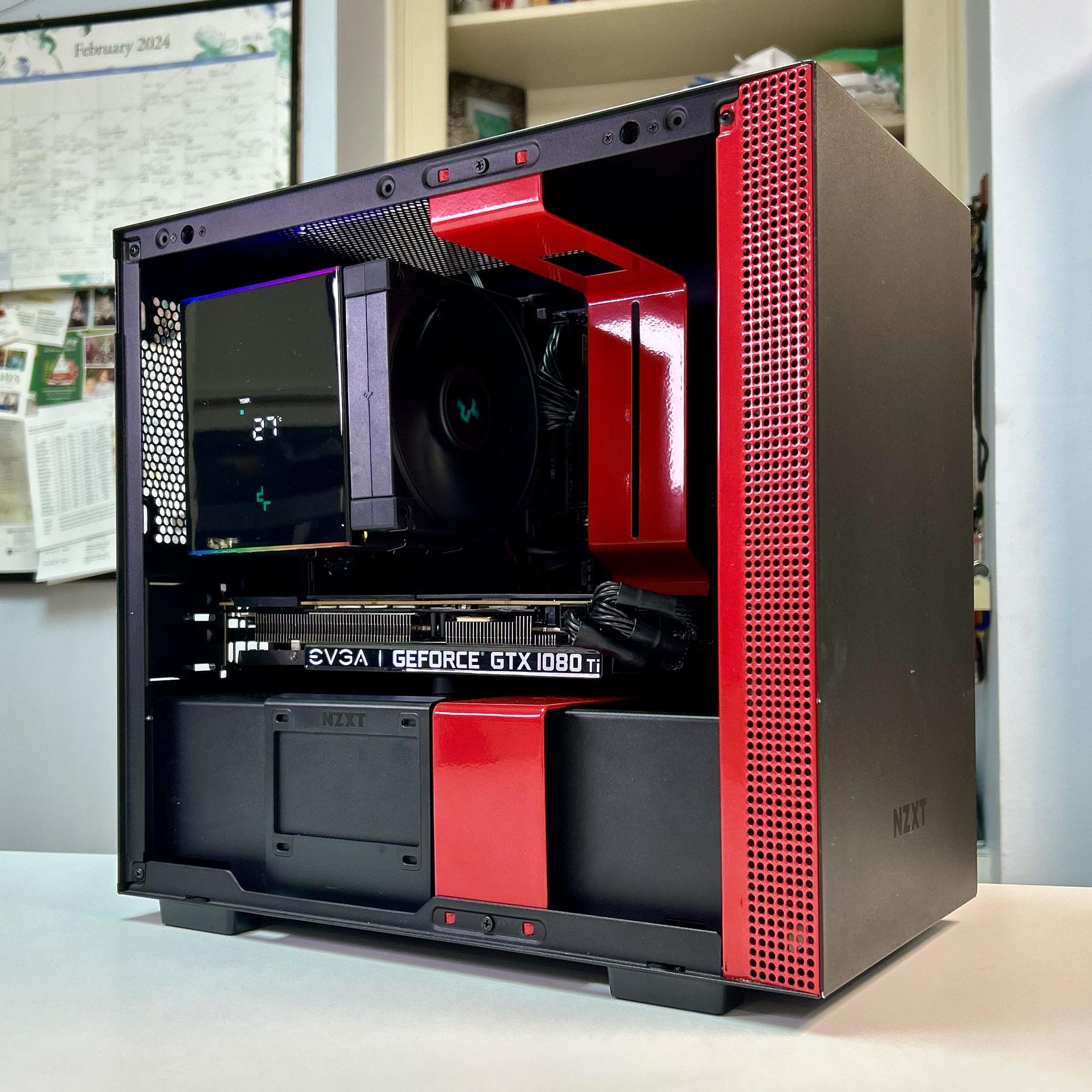 Red Mini ITX Gaming PC | Fortnite 125 Avg FPS | NZXT Headset Mount | 1080Ti | 10600K | 16GB | Wifi 6