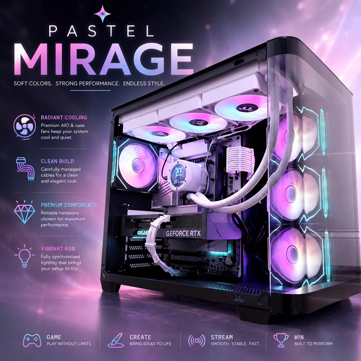 ❄️"Pastel Mirage🌈 | 1440p Gaming | i7 14700KF | RTX 4070 | 32GB DDR5 | 2TB NVME + 2GB DRAM