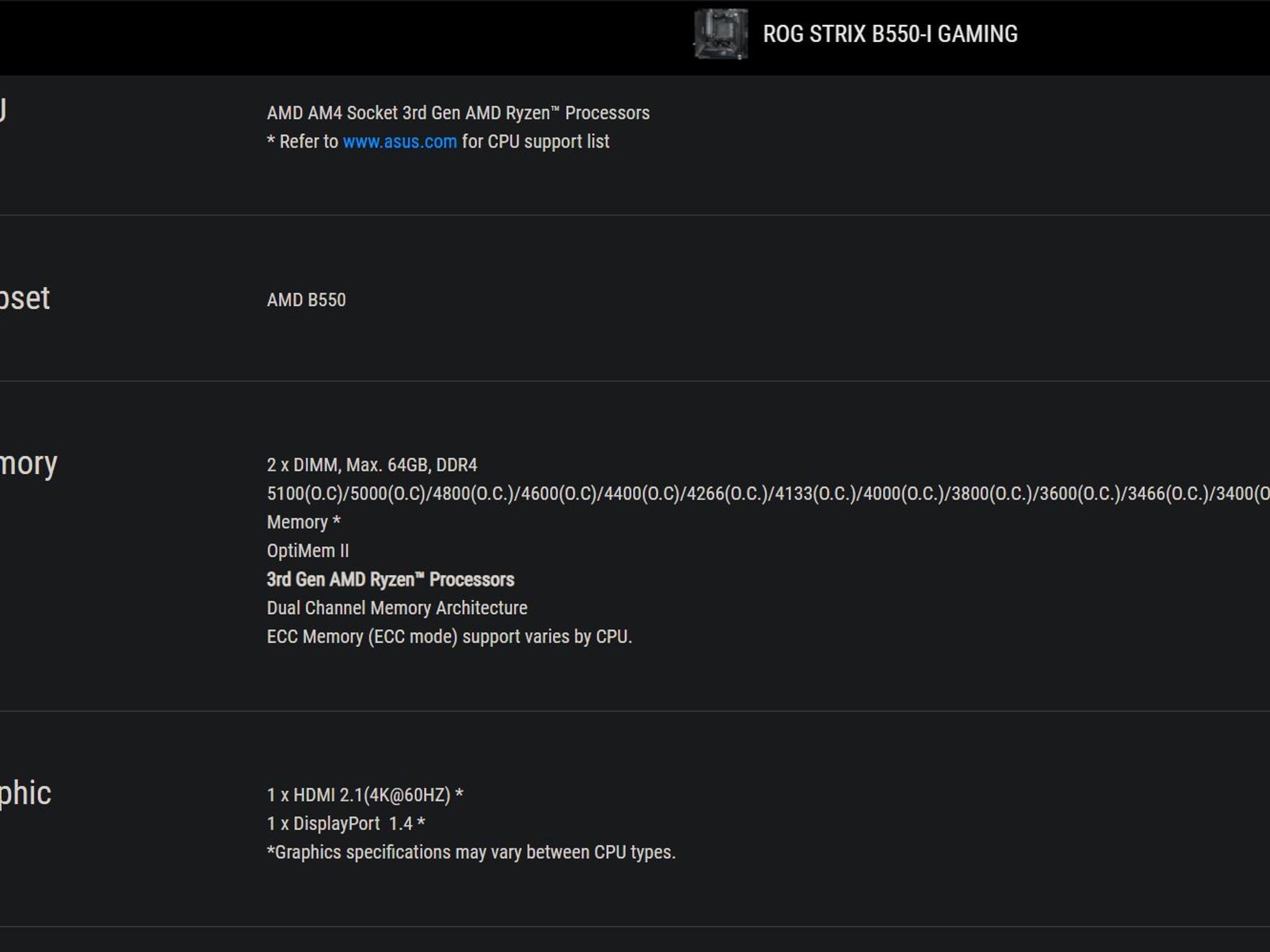 ROG Strix B550-I Gaming ITX motherboard - Ryzen 5000 series ready