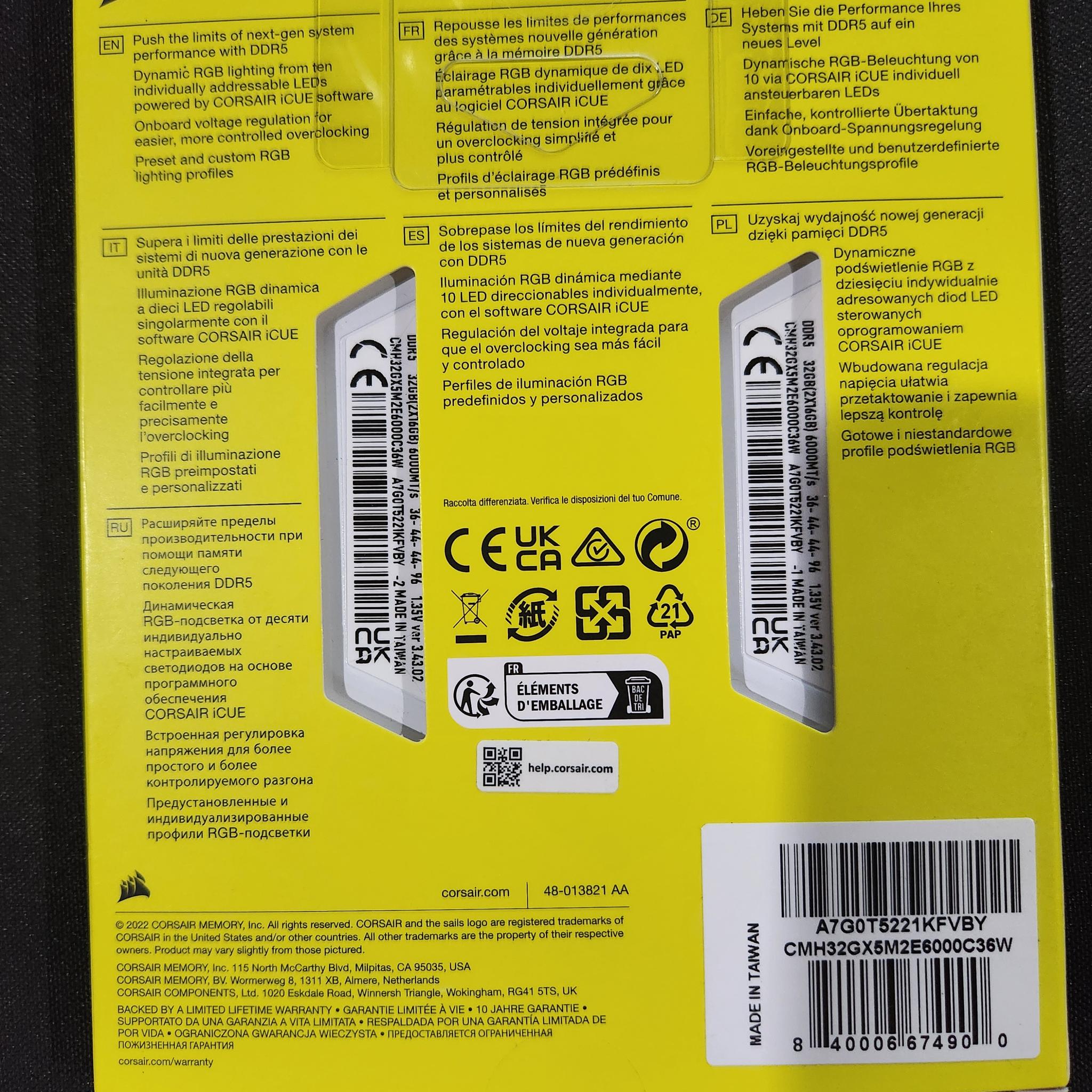CORSAIR Vengeance RGB DDR5 RAM 32GB (2x16GB) Up to 6000MHz CL36