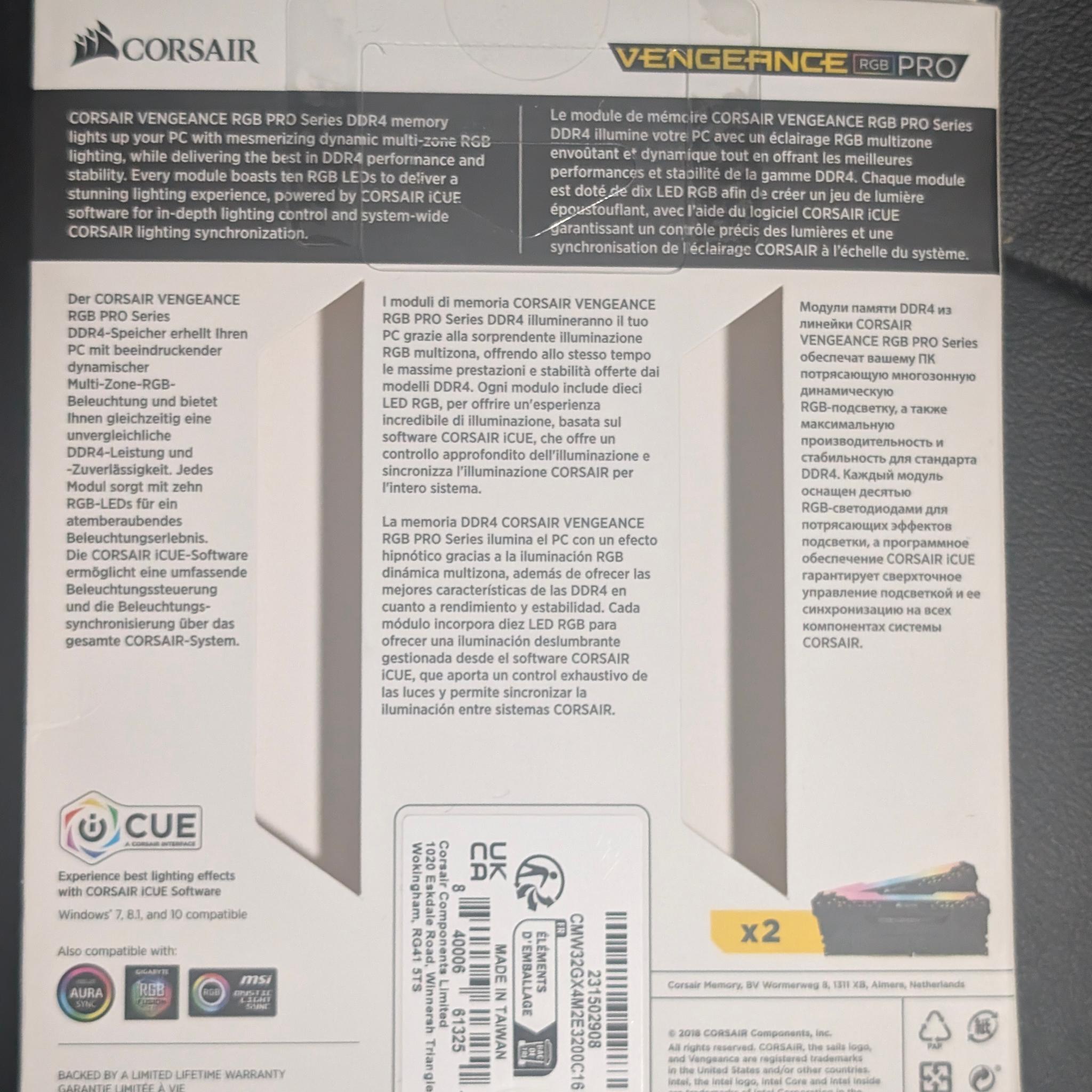 32gb Corsair Vengeance RGB Pro **DDR4** 3200mhz