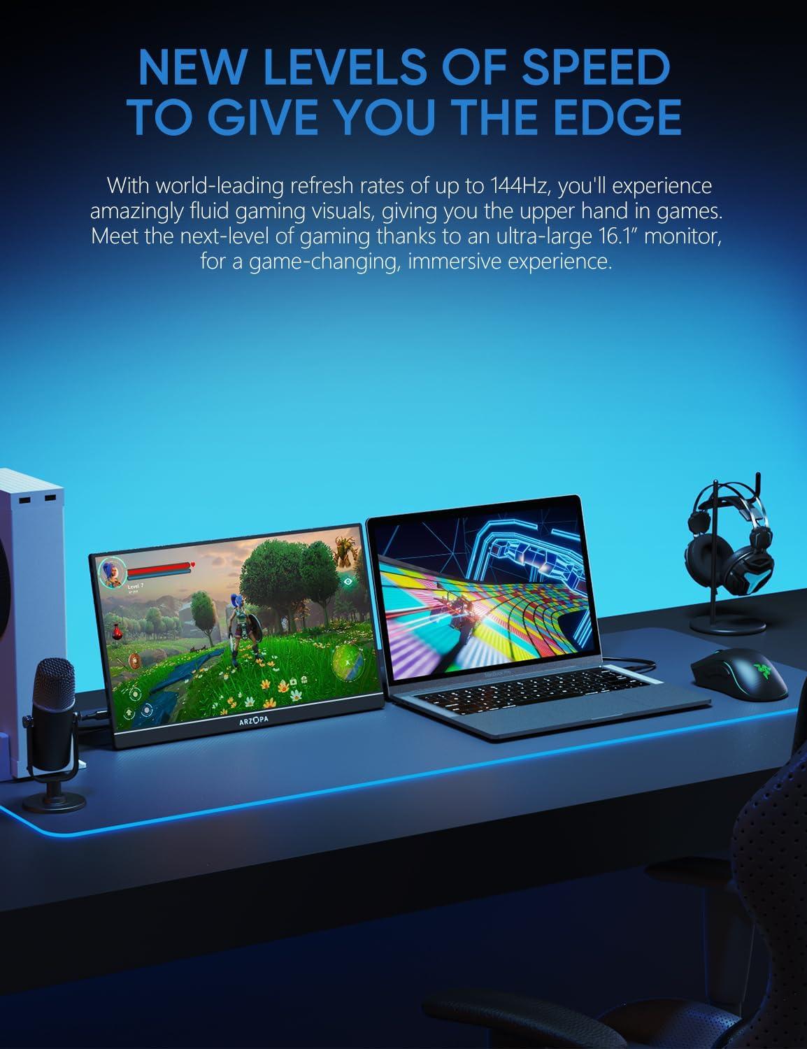 ARZOPA 16.1'' 144Hz Portable Gaming Monitor, 106% sRGB 1080P