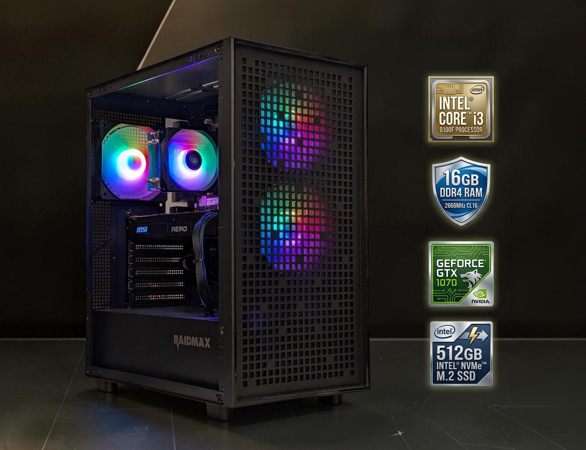 ⚔️ GTX Gaming PC | GeForce GTX 1070, Core i3-9100F, 16GB RAM, 512GB NVMe SSD, WIFI, Win 11 Pro