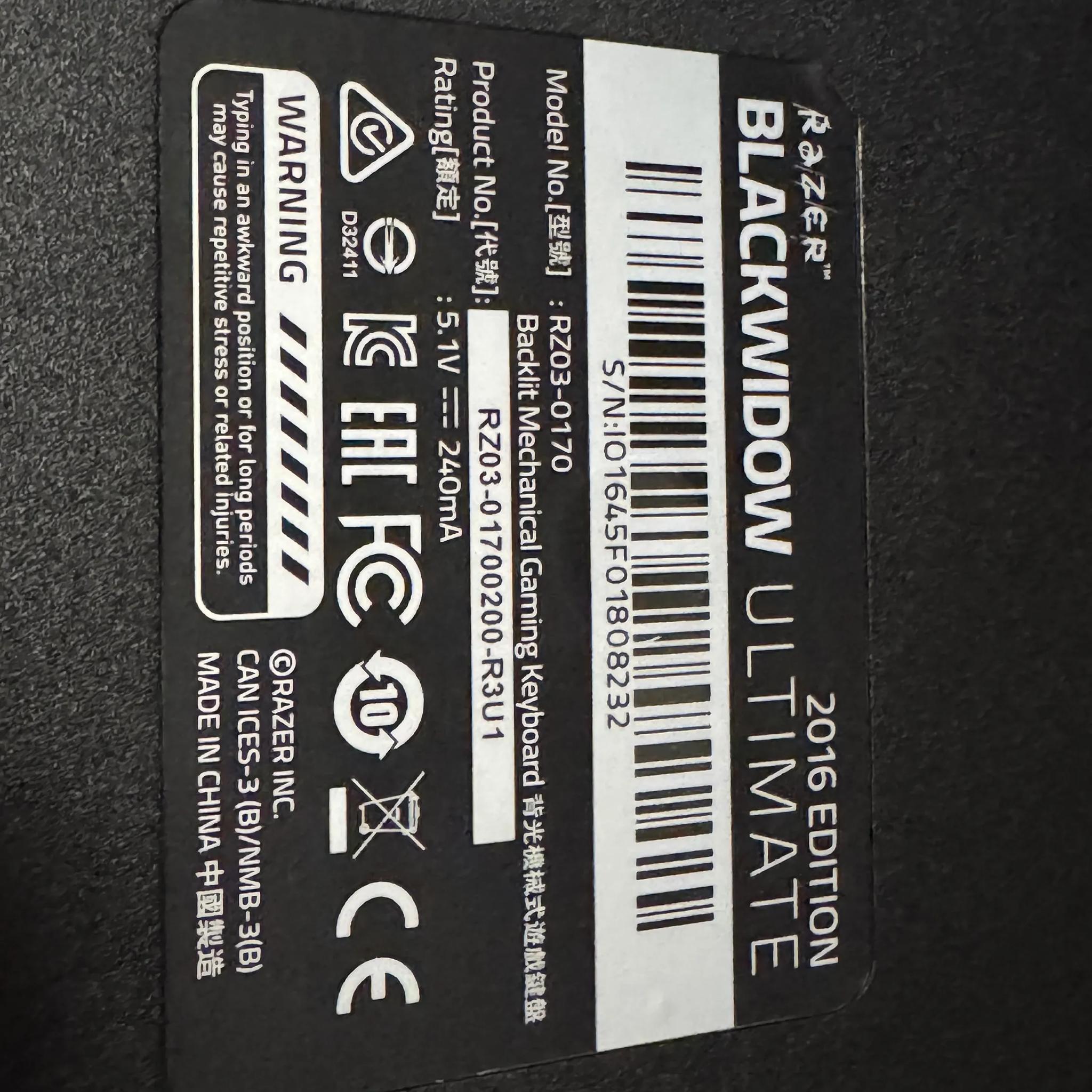 2016 Razer Blackwidow Ultimate - Backlit Mechanical Gaming Keyboard