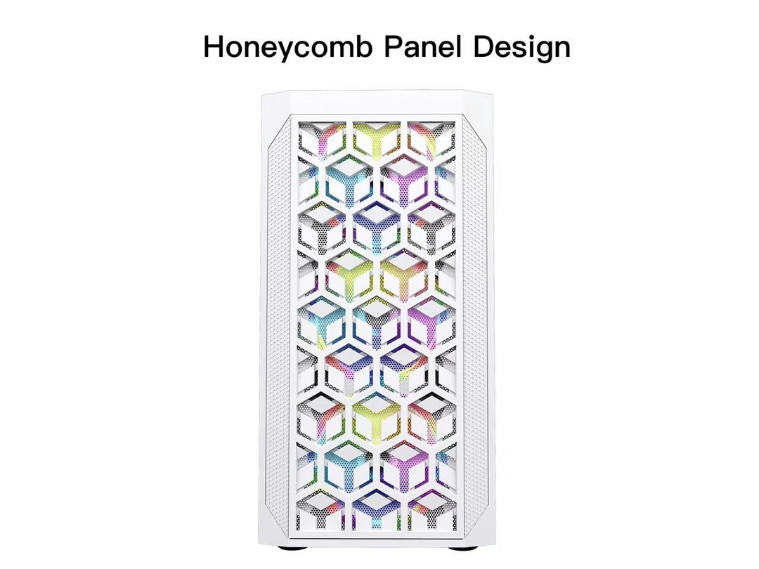 ESGAMING White Micro ATX Mini ITX Tower Micro ATX Case, Tempered Glass Side Panel, Rainbow LED Fans