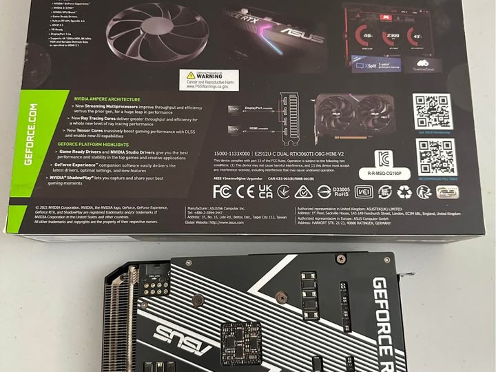 ASUS RTX 3060 Ti V2 Mini LHR Overclocked Dual-Fan 8GB GDDR6 in excellent condition with original box