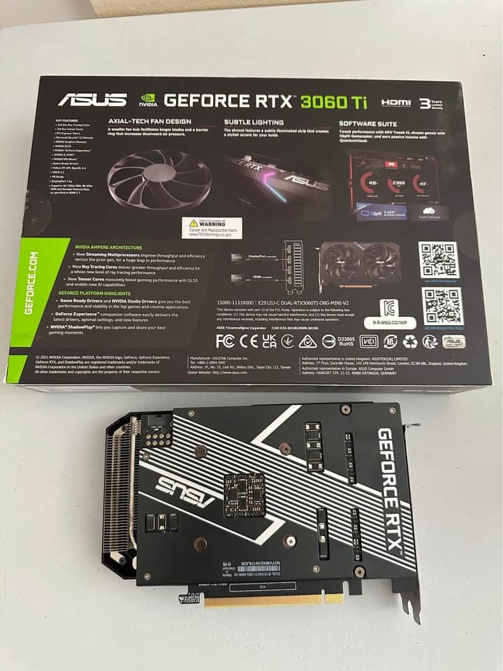 ASUS RTX 3060 Ti V2 Mini LHR Overclocked Dual-Fan 8GB GDDR6 in excellent condition with original box