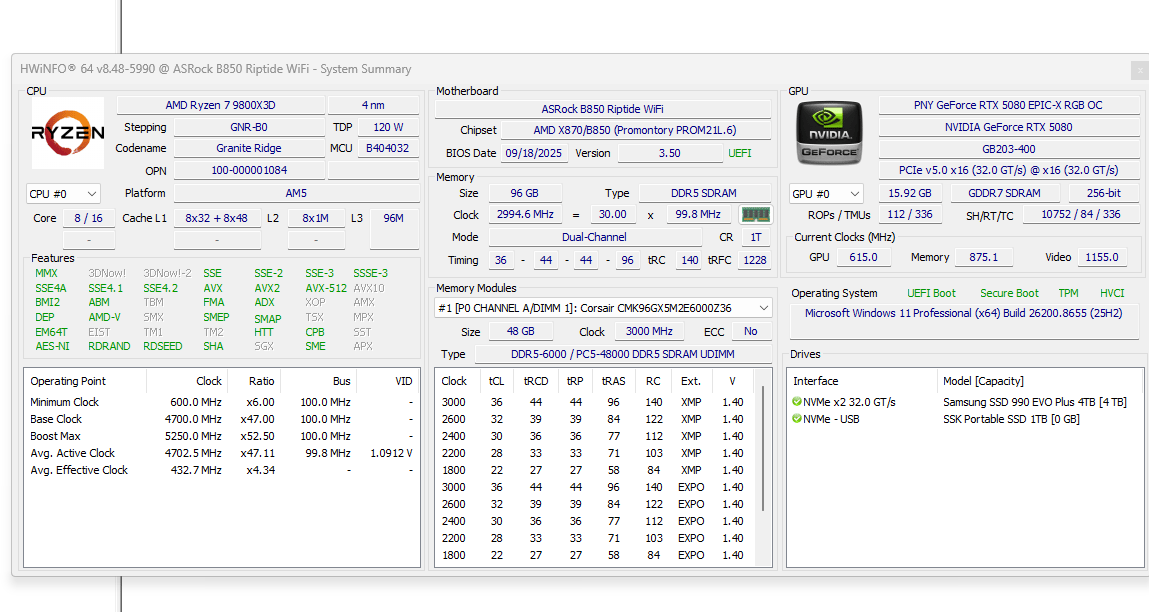 RTX 5080 | Ryzen 7 9800X3D | 96GB DDR5 6000 | 4TB NVMe | Gaming PC