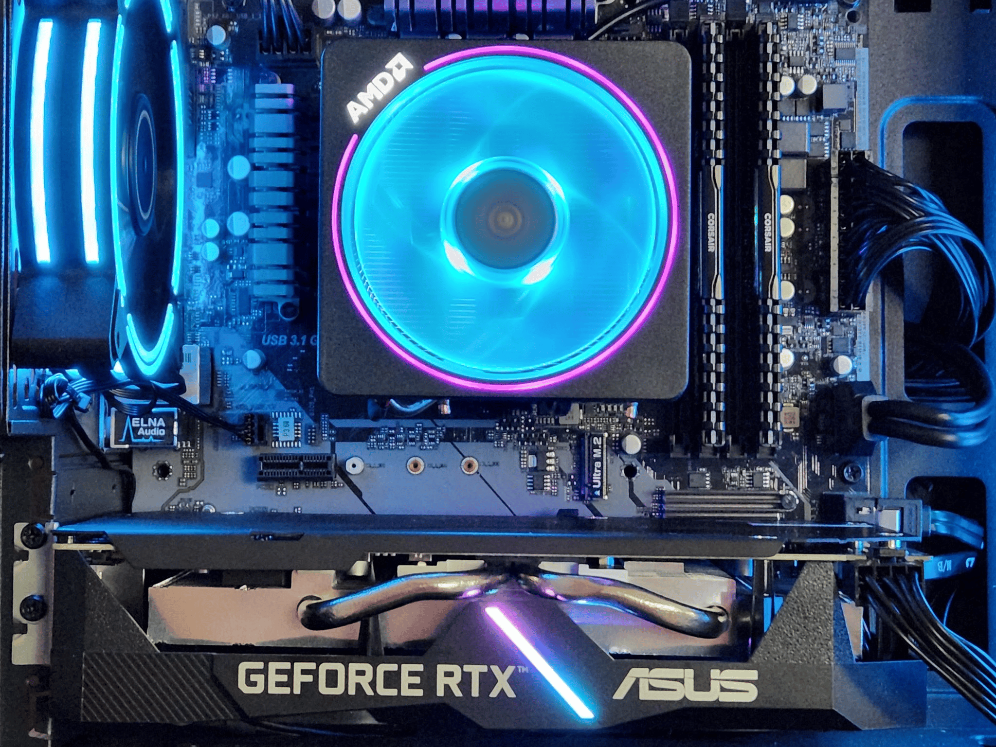 Ryzen 2600X with RTX 2060.  B450m, 16Gb Ram, 2TB storage, RGB!