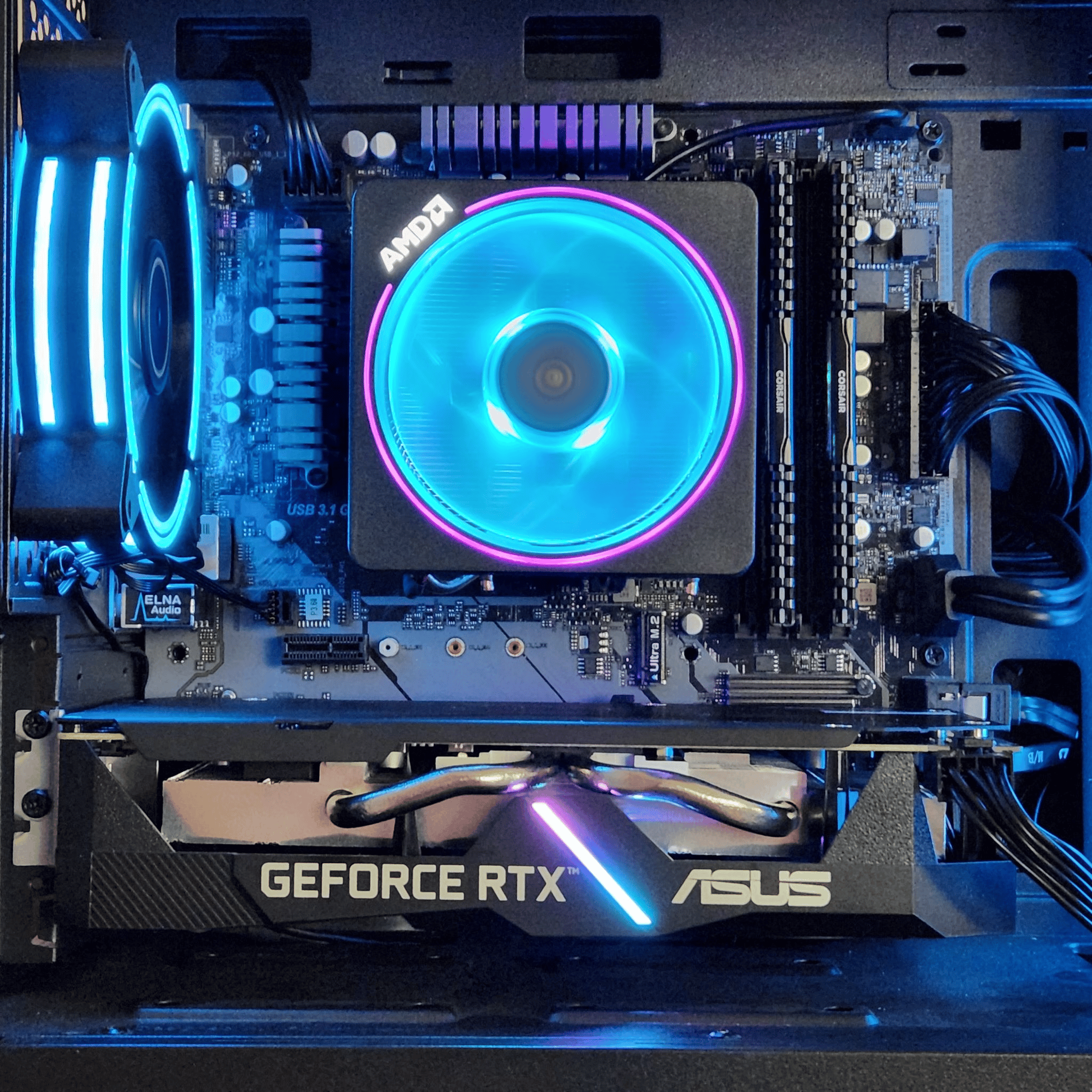 Ryzen 2600X with RTX 2060.  B450m, 16Gb Ram, 2TB storage, RGB!