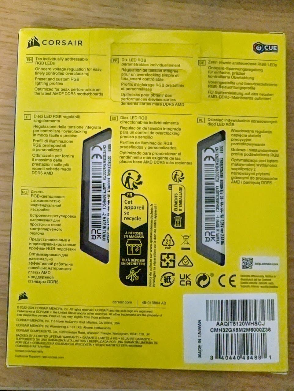 (Brand New) Corsair Vengeange RGB DDR5 32GB (2x16GB) 6000Mhz CL36-44-44-96