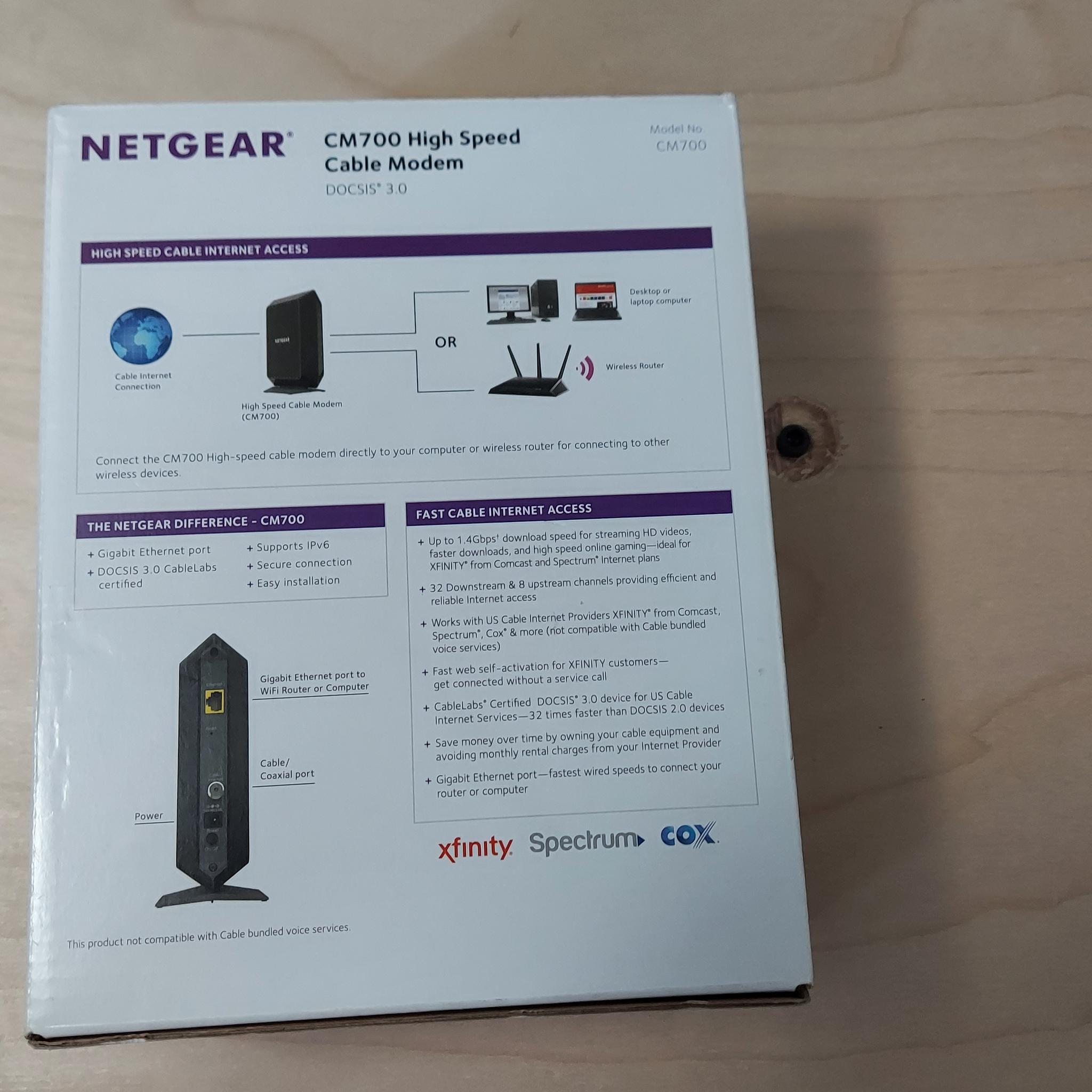NETGEAR Cable Modem CM700 - Compatible with All Cable Providers Xfinity, Spectrum, Cox | DOCSIS 3.0