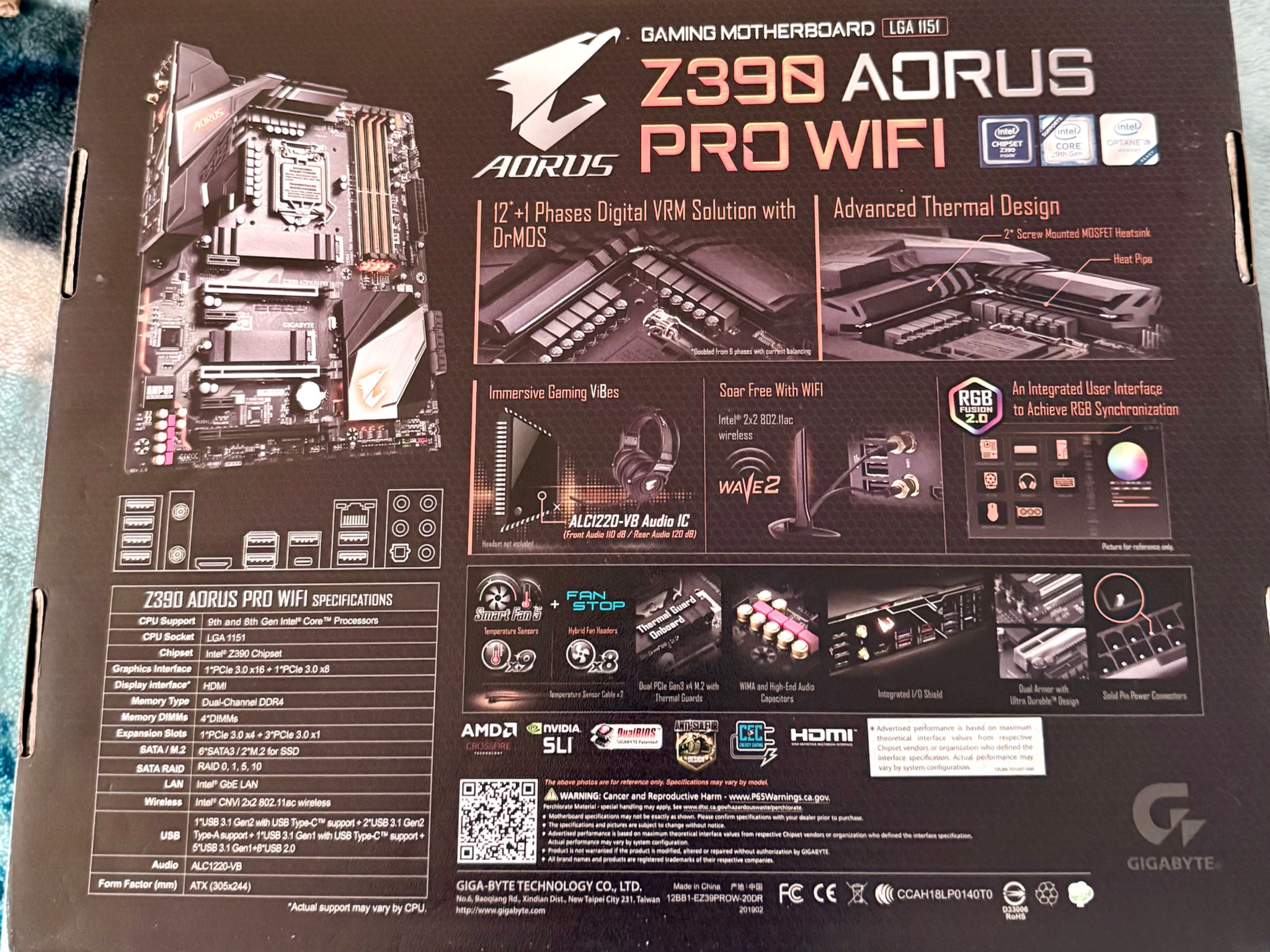 Z390 AORUS PRO WIFI W/ INTEL CORE 9900K PROCESSOR