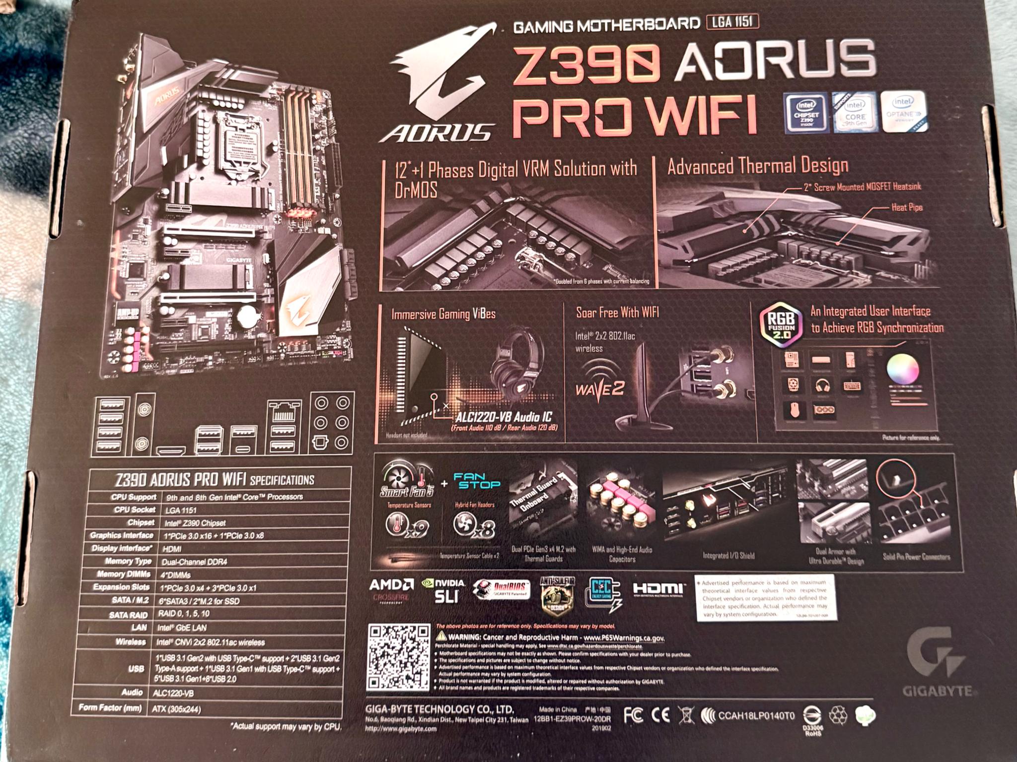 Z390 AORUS PRO WIFI W/ INTEL CORE 9900K PROCESSOR