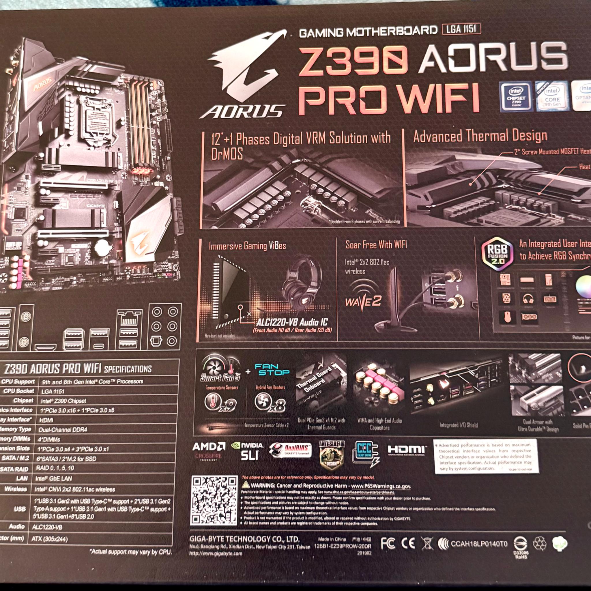 Z390 AORUS PRO WIFI W/ INTEL CORE 9900K PROCESSOR
