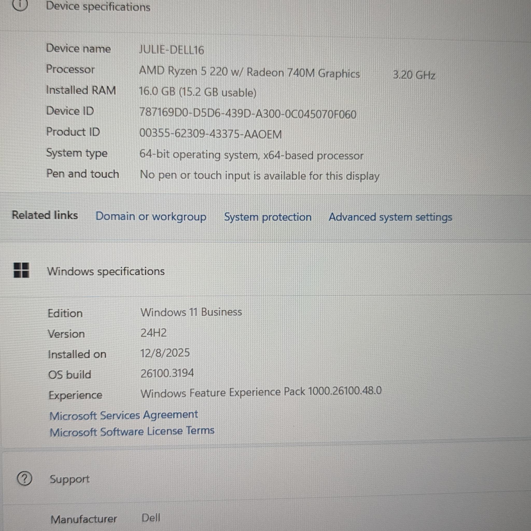 BNIB Dell Pro 16 Laptop Model: PC16255 AMD Ryzen™ 5 220 Processor with AMD Radeon™ 740M graphics