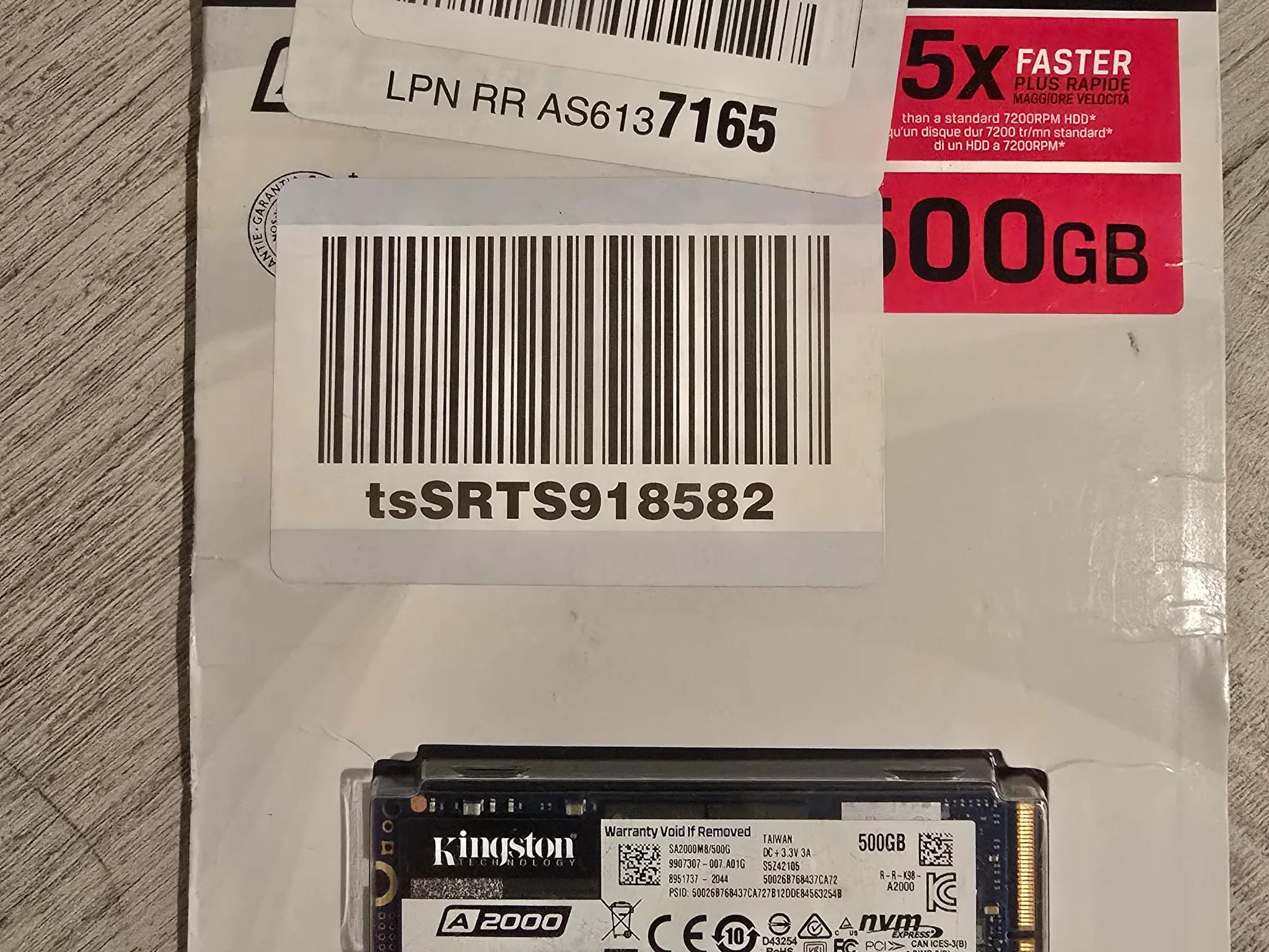 Kingston 500GB A2000 Solid State Drive NVMe PCIe M.2 Internal SSD