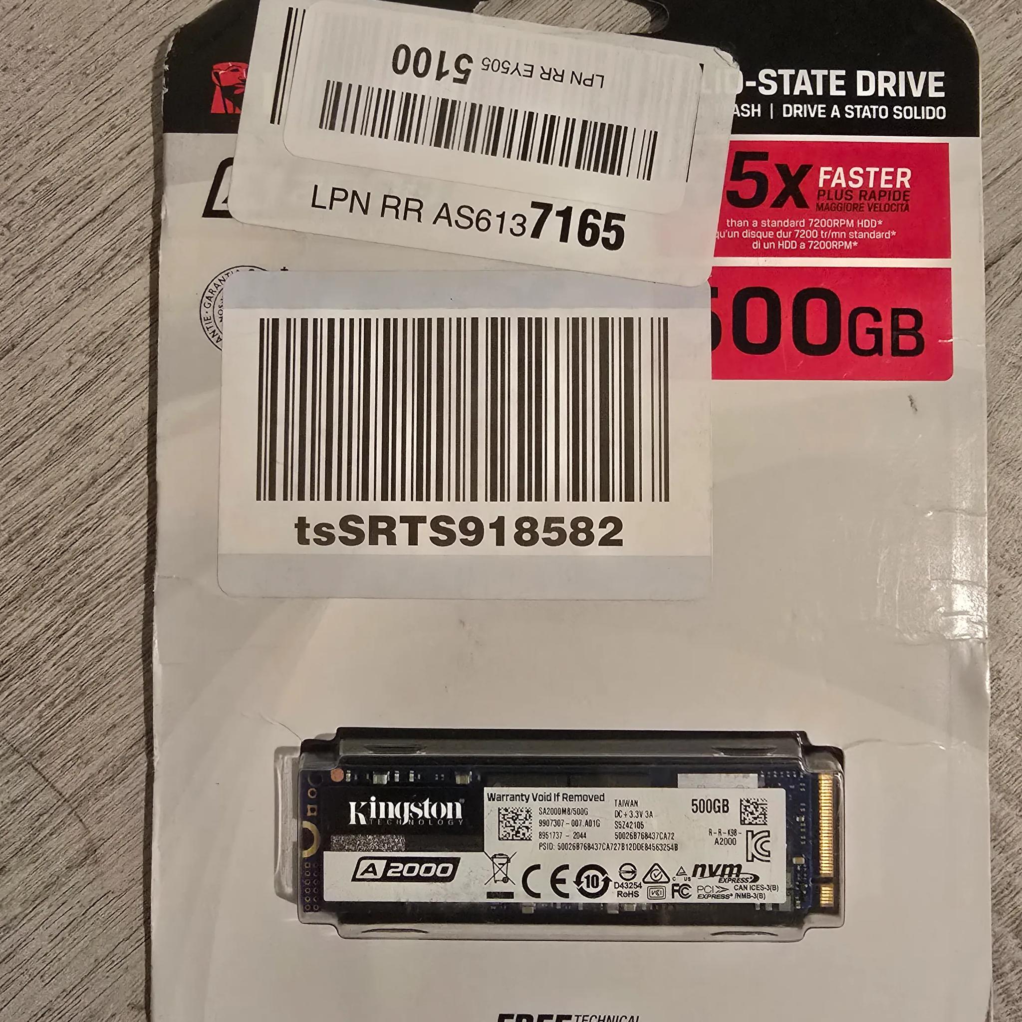 Kingston 500GB A2000 Solid State Drive NVMe PCIe M.2 Internal SSD