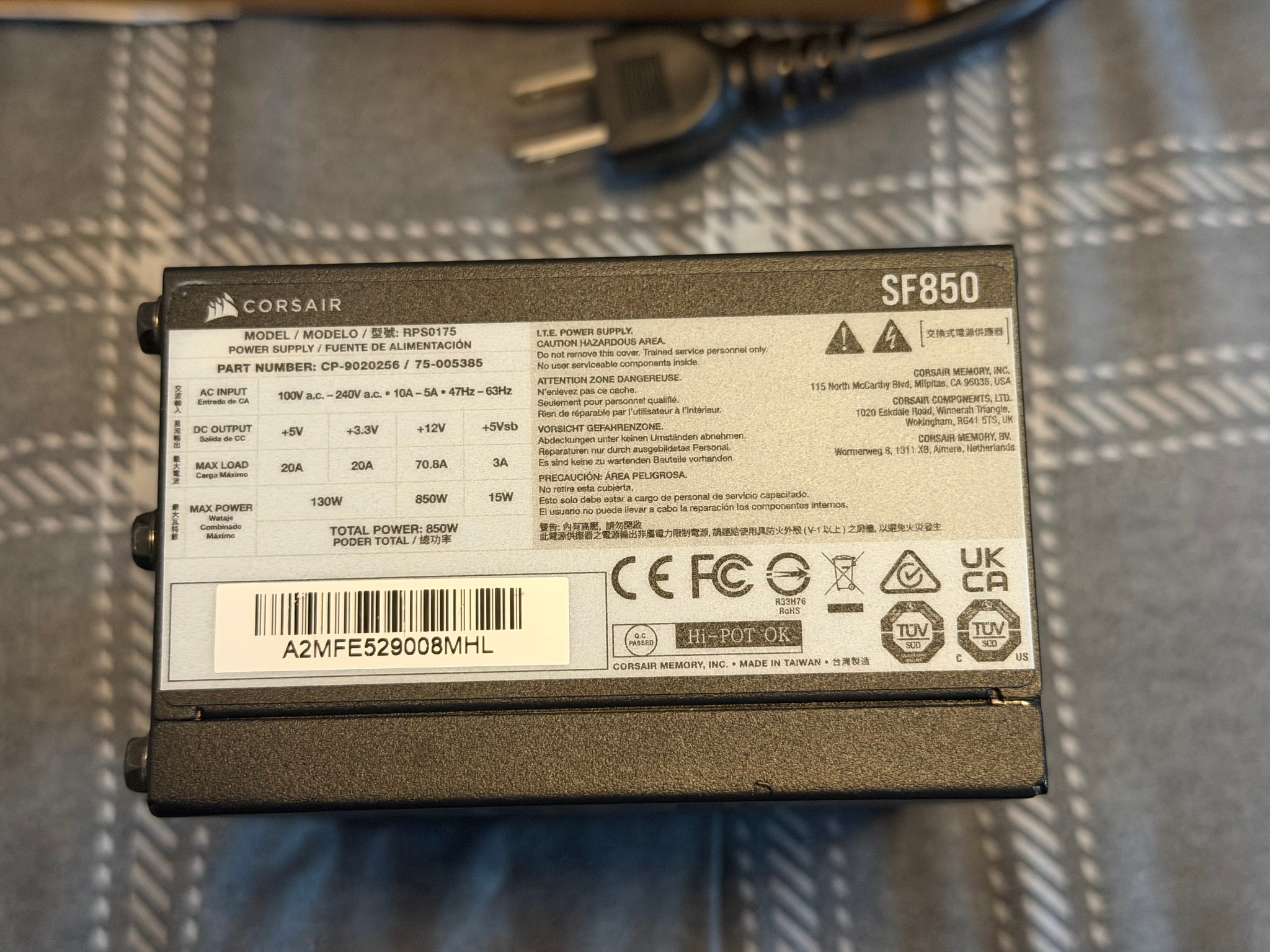 Corsair SF850 80+ Platinum SFX psu