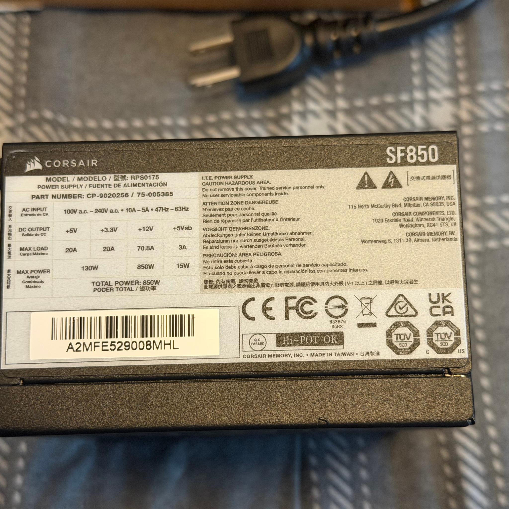 Corsair SF850 80+ Platinum SFX psu