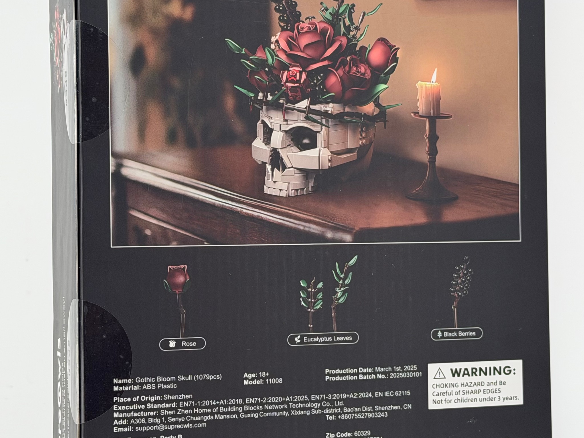 SupreOwls Gothic Skull Red Rose Bouquet Building Block Set – Sealed Retail Box