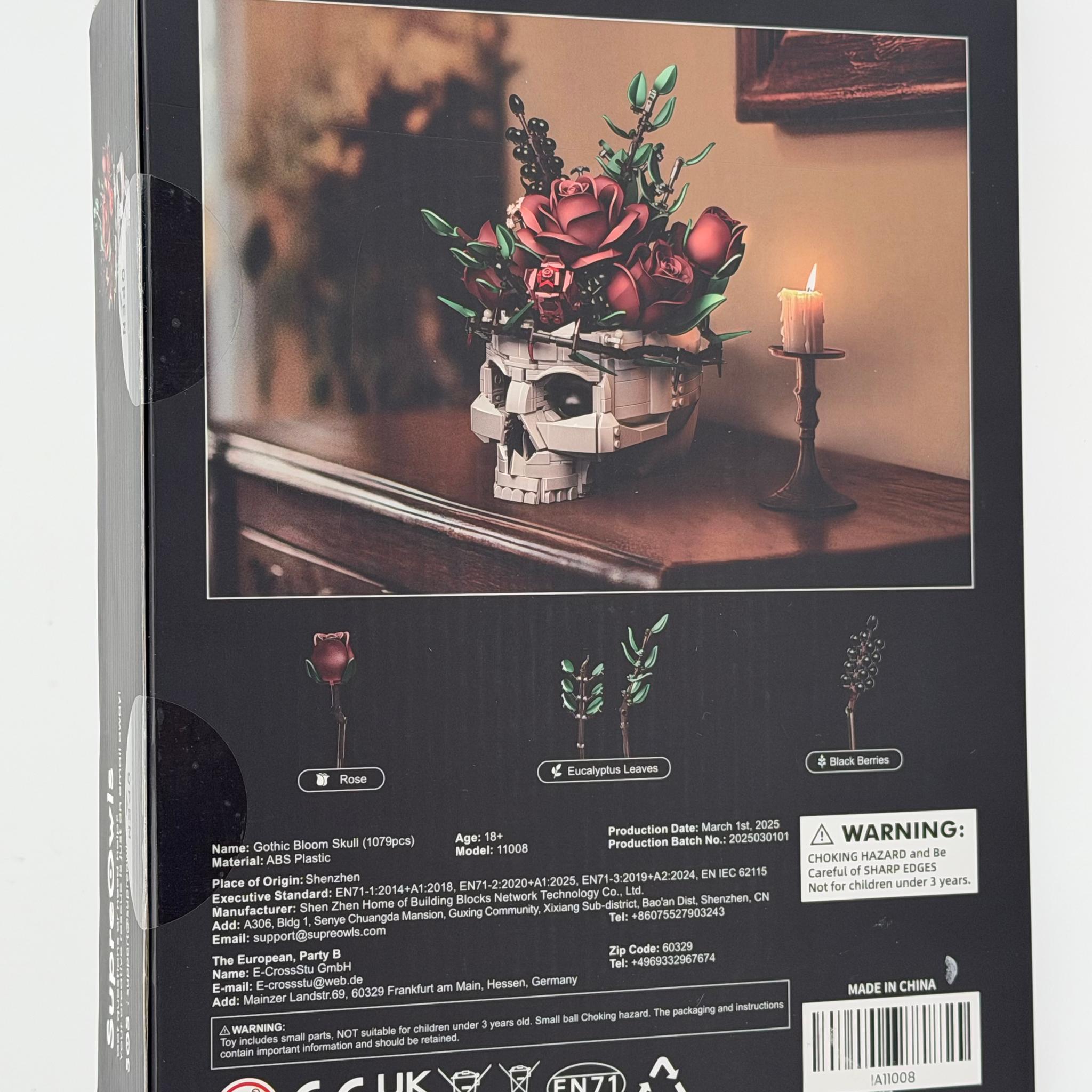 SupreOwls Gothic Skull Red Rose Bouquet Building Block Set – Sealed Retail Box