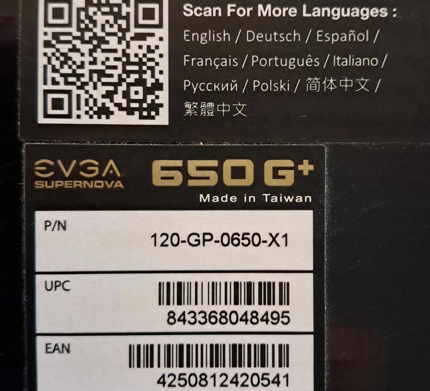 EVGA 650 G+ Supernova 80+ Gold PSU