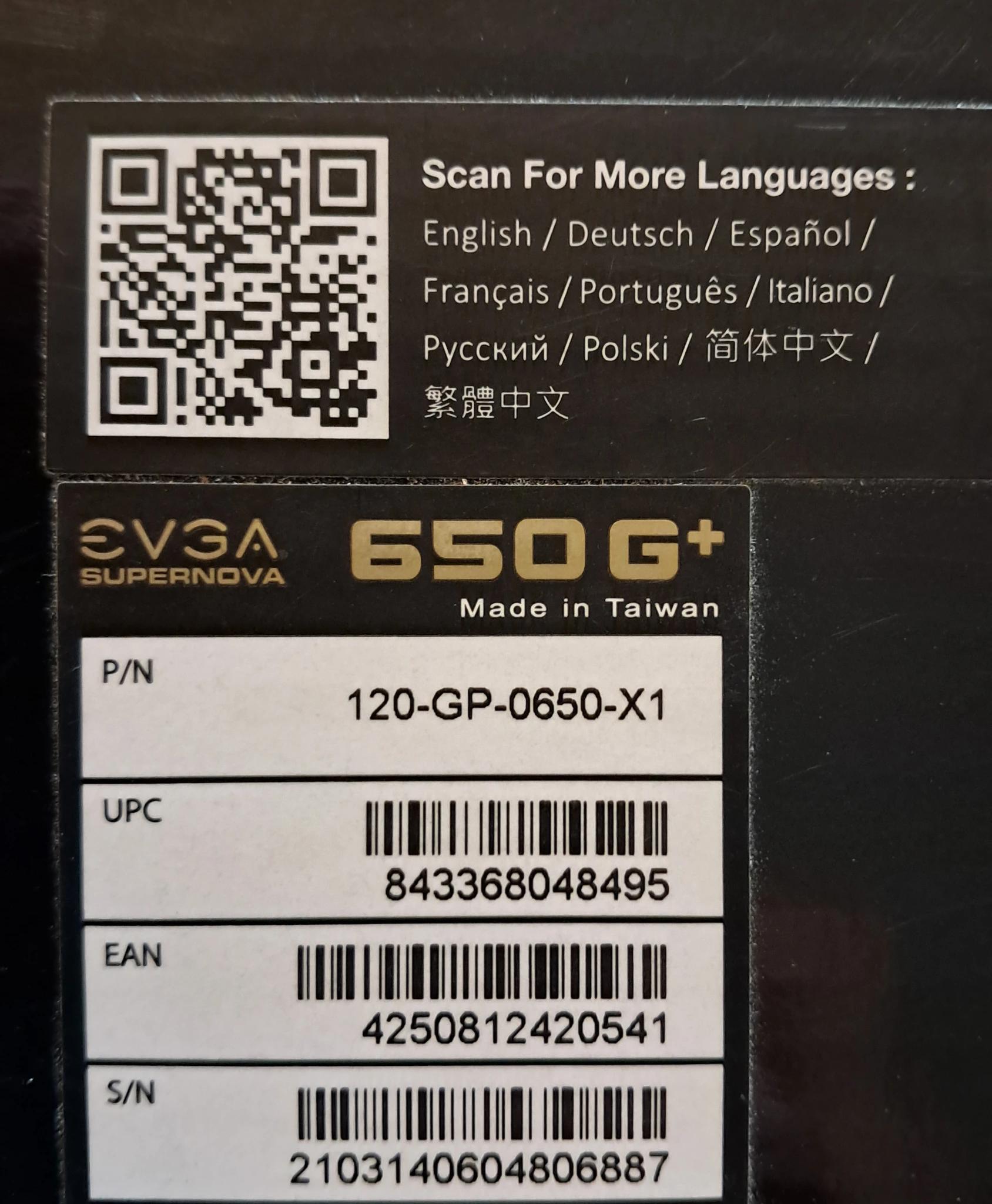 EVGA 650 G+ Supernova 80+ Gold PSU