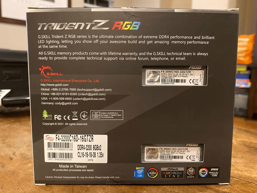 G.Skill Trident Z RGB 32GB (16GB x2) CL16 3000 RAM Kit