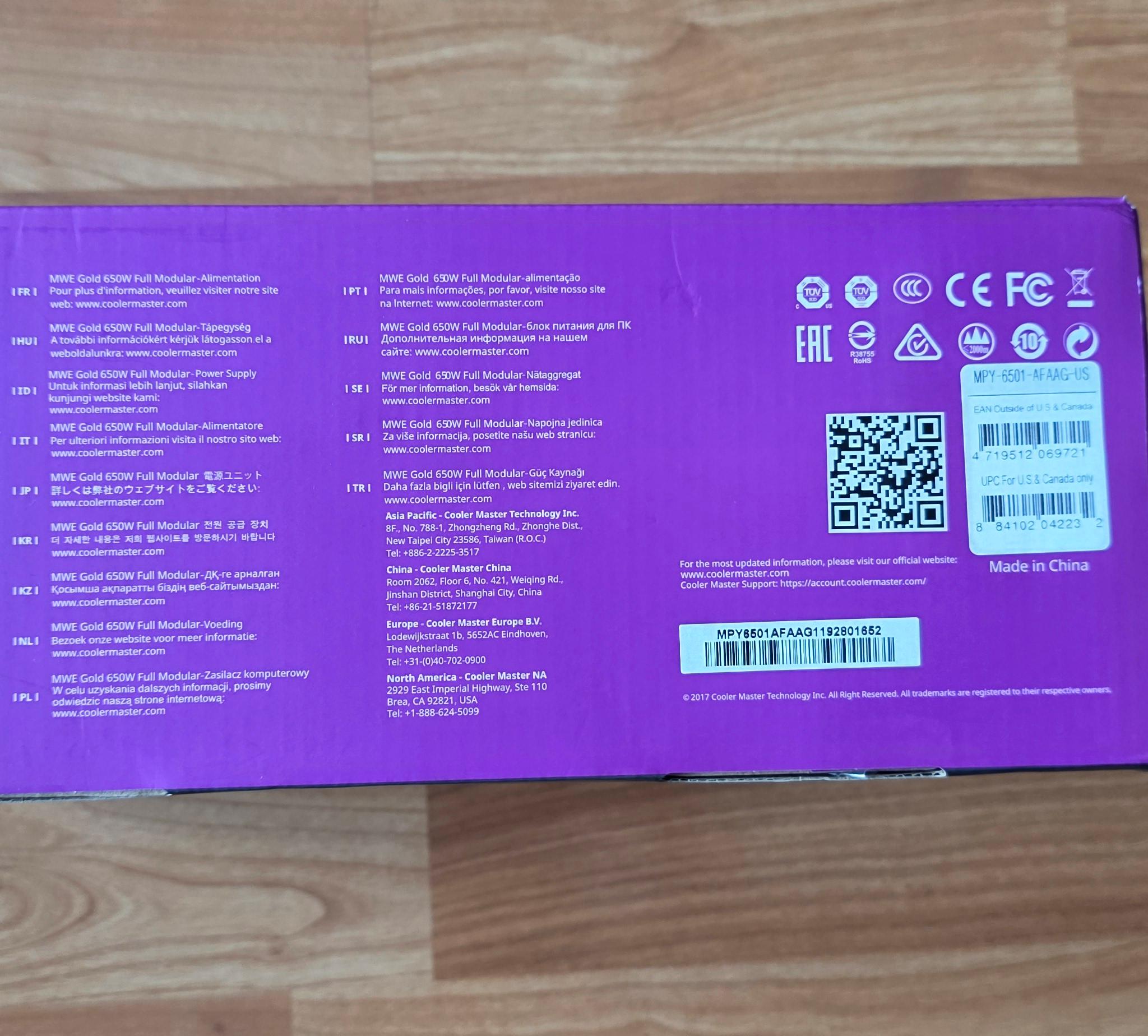 Cooler Master MWE 650 Gold Full Modular 650W 80+ Gold ATX Power Supply