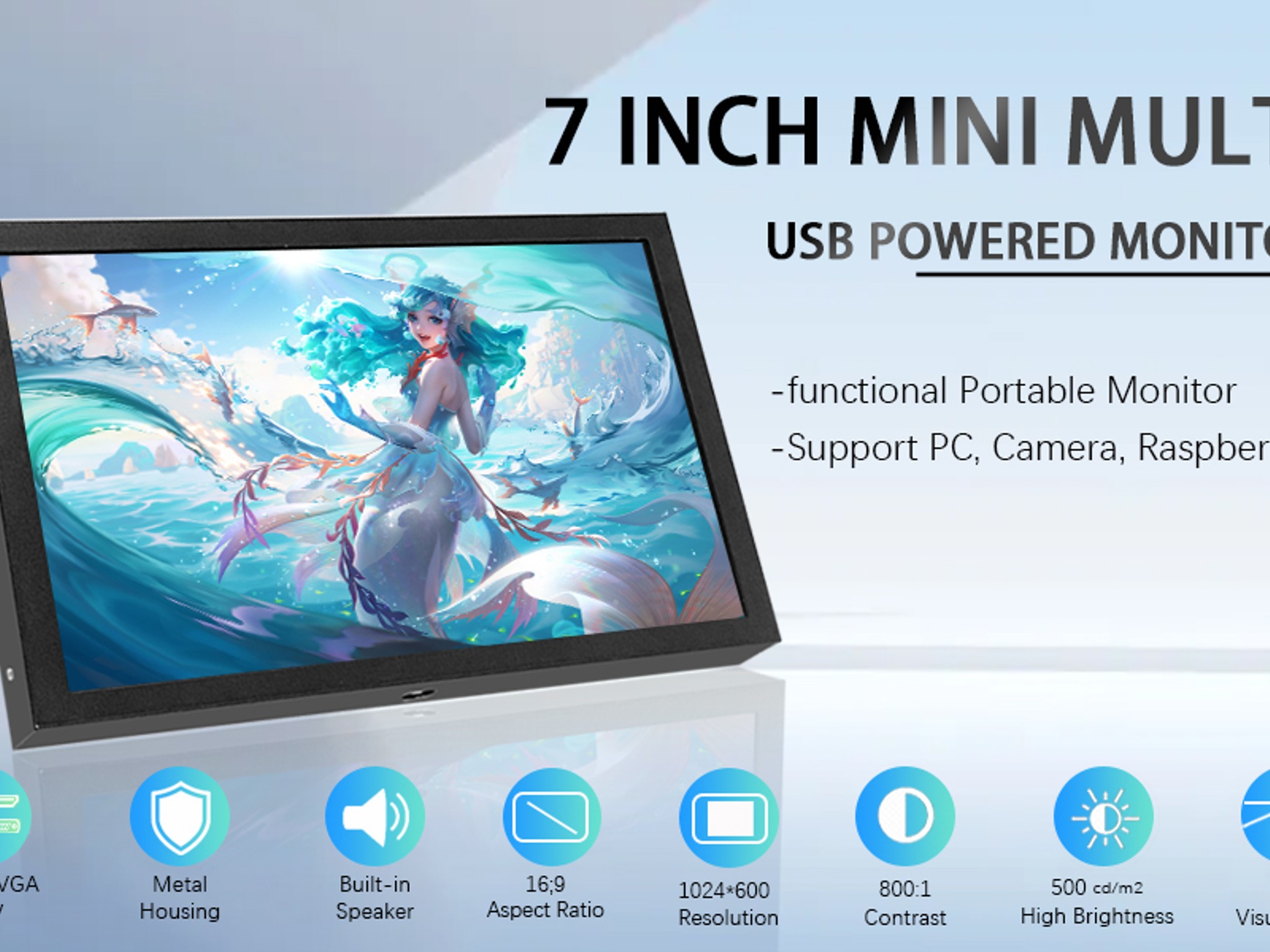 7 Inch Mini Monitor | HDMI | Built in Speakers | VGA