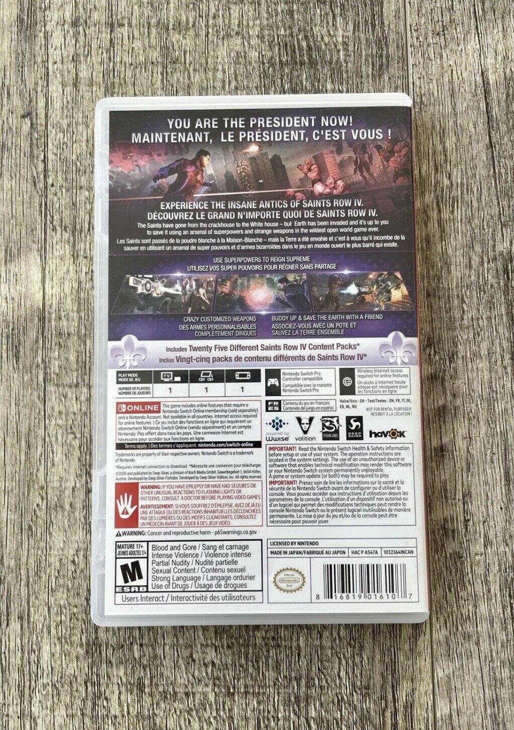 Saints Row IV: Re-Elected for Nintendo Switch Console CIB Game