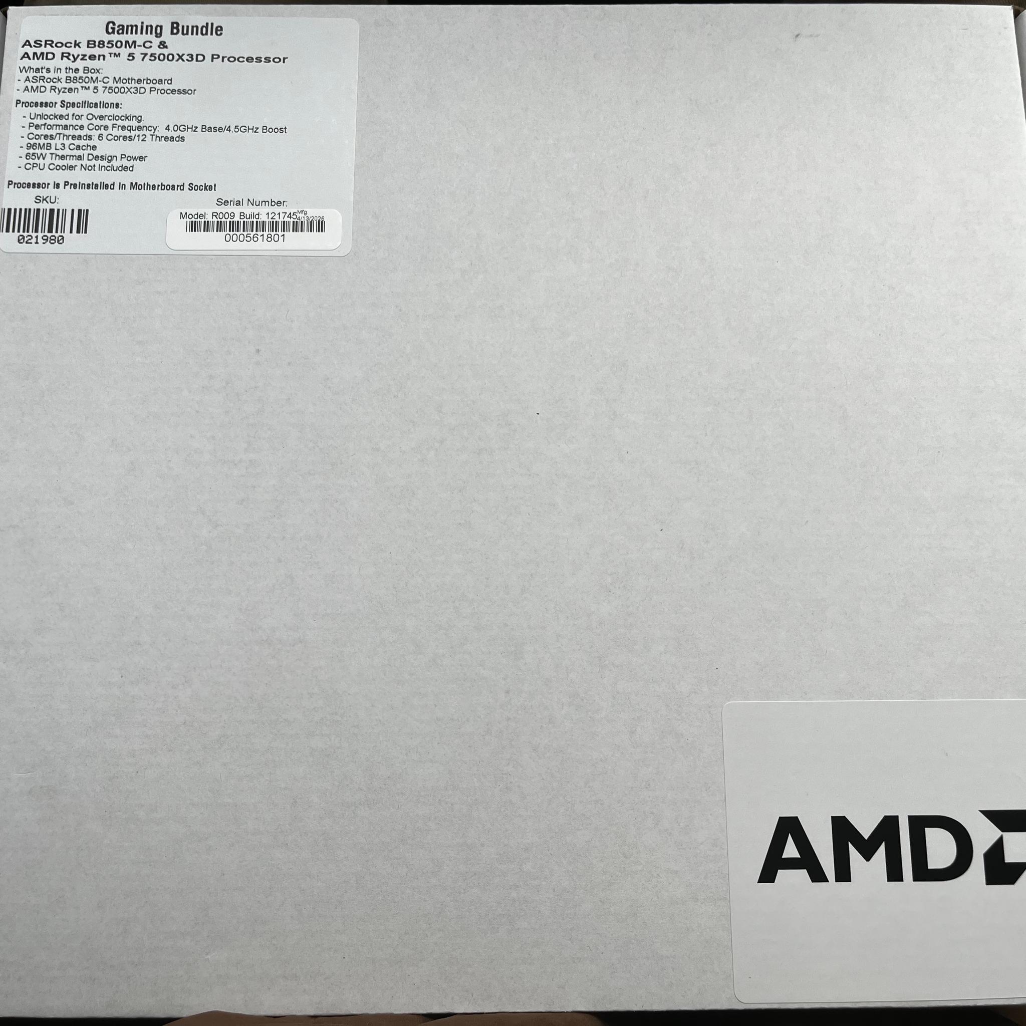 SEALED 7500X3D + ASROCK B850 motherboard bundle
