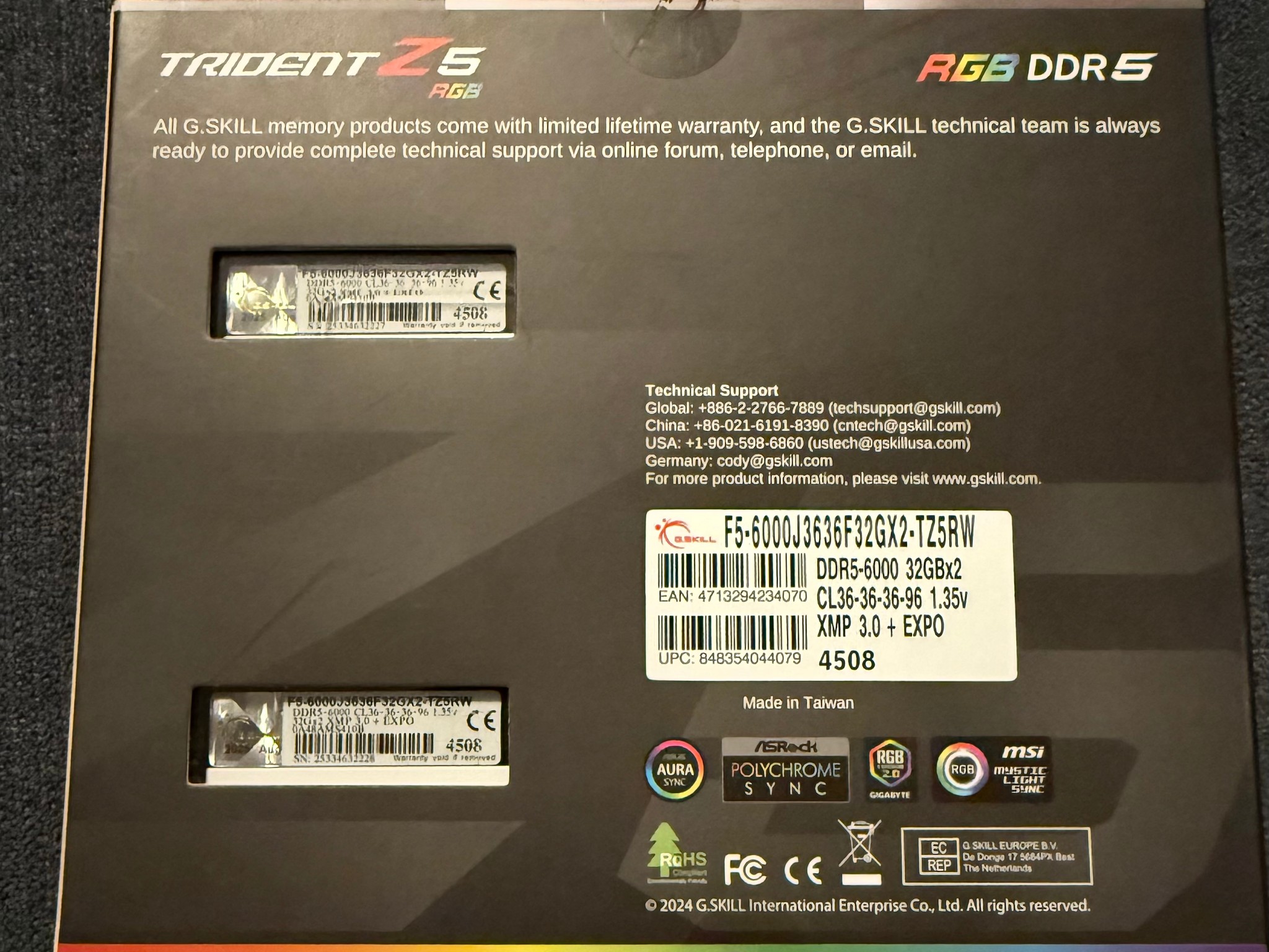 G.SKILL Trident Z5 RGB 64GB (2x32GB) DDR5 6000MHz CL36 White Ram