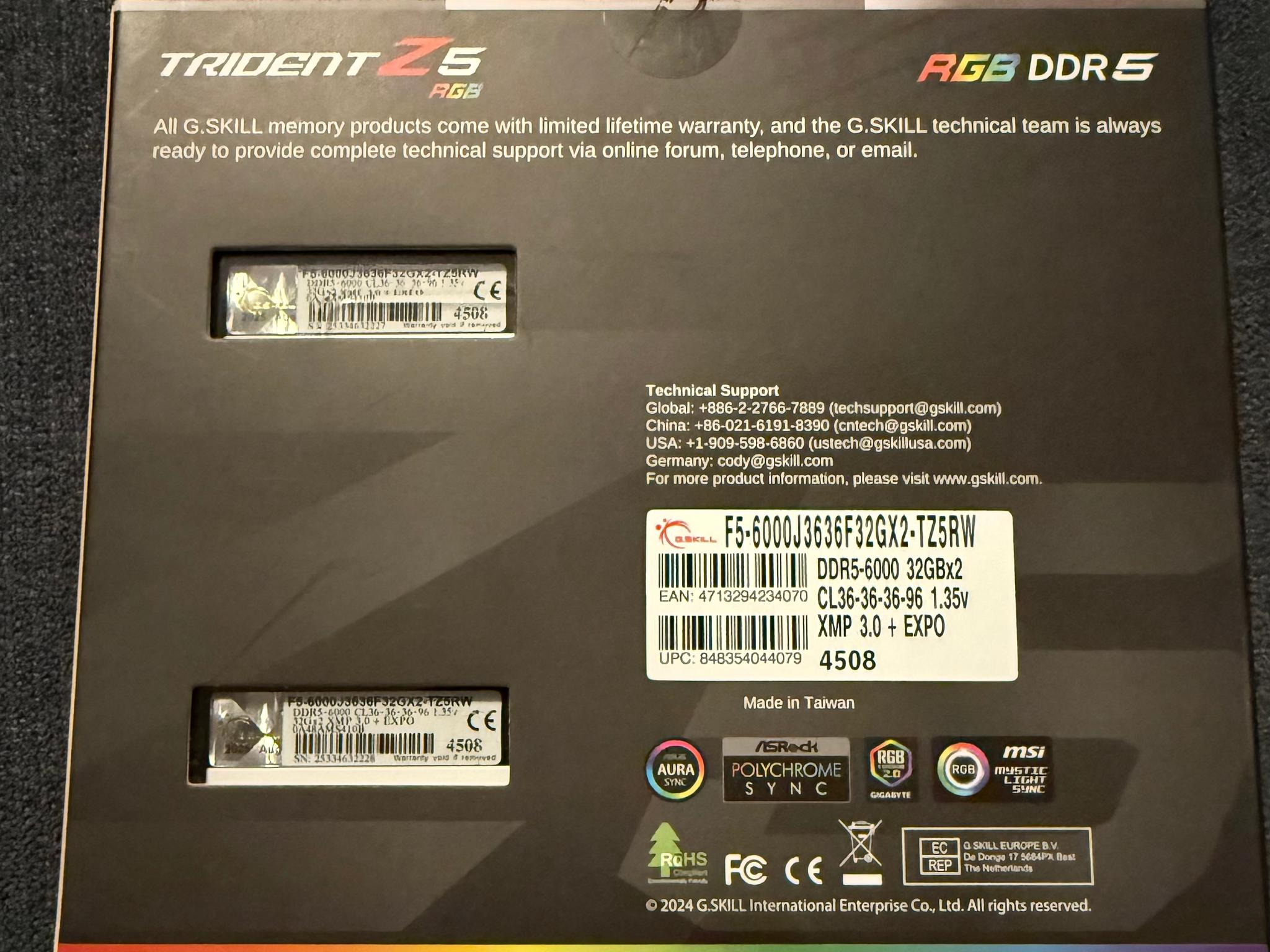 G.SKILL Trident Z5 RGB 64GB (2x32GB) DDR5 6000MHz CL36 White Ram