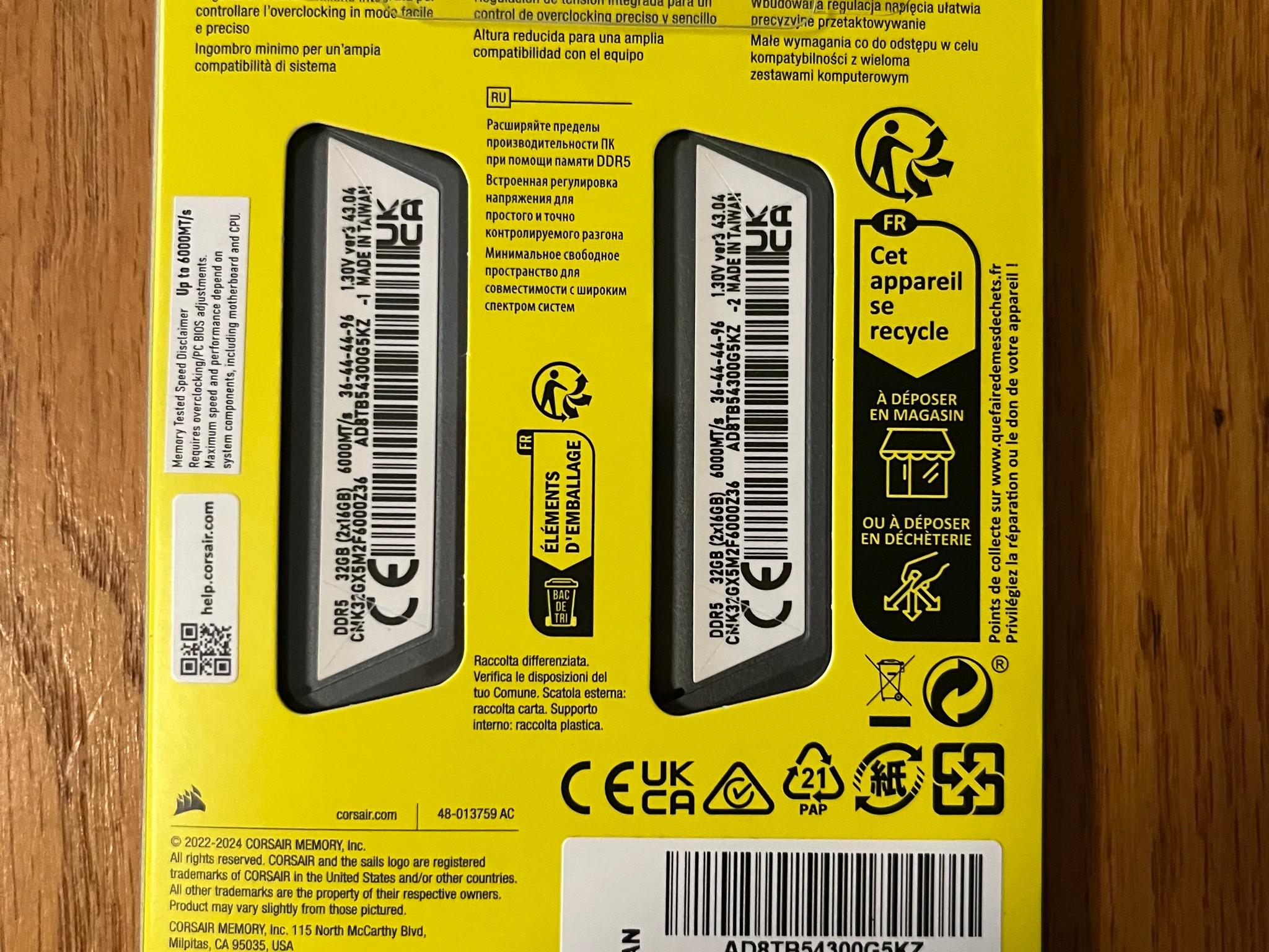 32GB(2x16GB) 6000 CL36 Corsair Vengeance DDR5 RAM