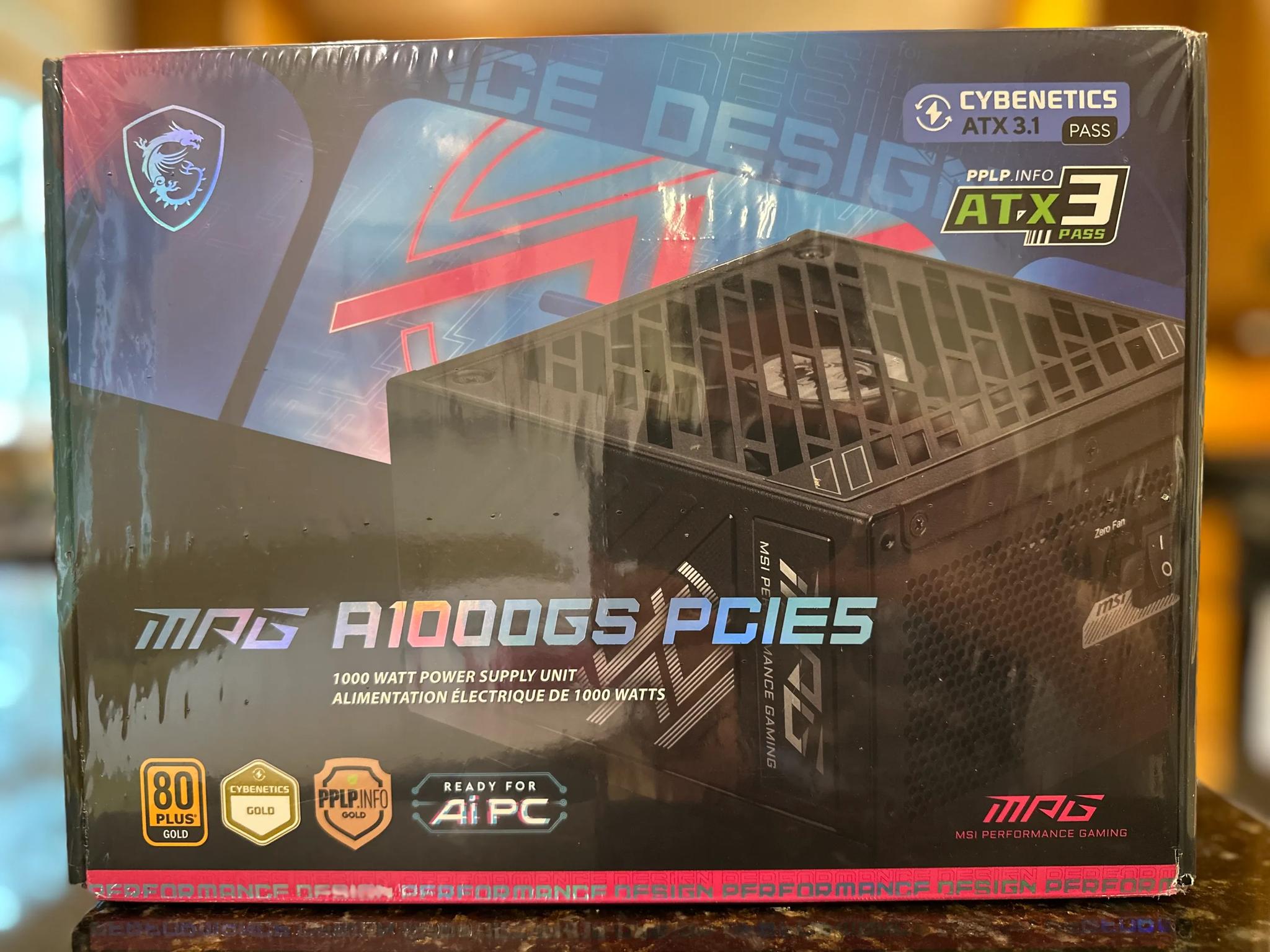 1000W PSU ATX 3.1 - MSI MPG A1000GS PCIE5 - 80 PLUS Gold - 1000 watt Power Supply Unit